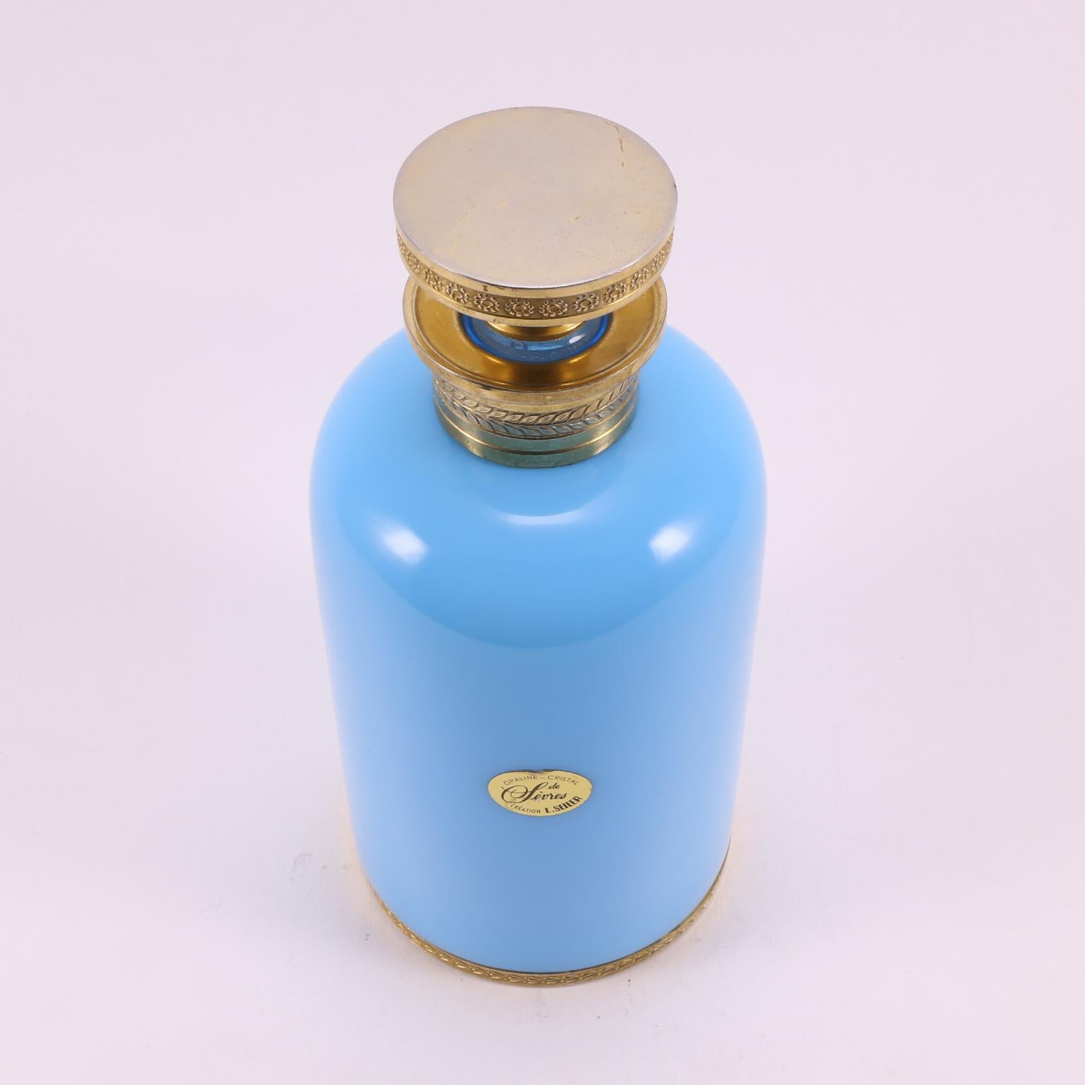 Art Deco French Sèvres-l.Seiler Light Turquoise Opaline  Perfume Bottle, 1920 For Sale 1