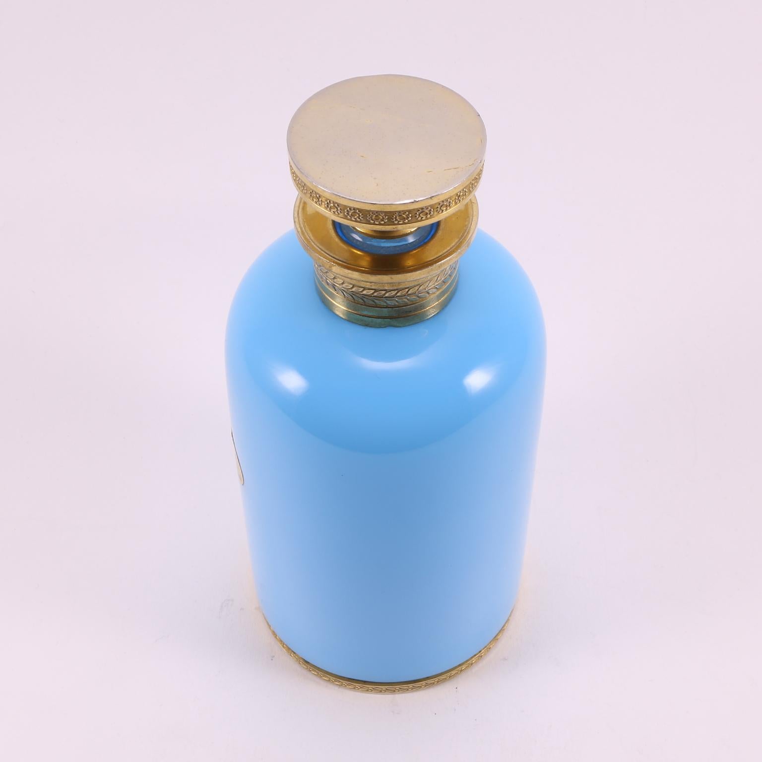 Art Deco French Sèvres-l.Seiler Light Turquoise Opaline  Perfume Bottle, 1920 For Sale 3