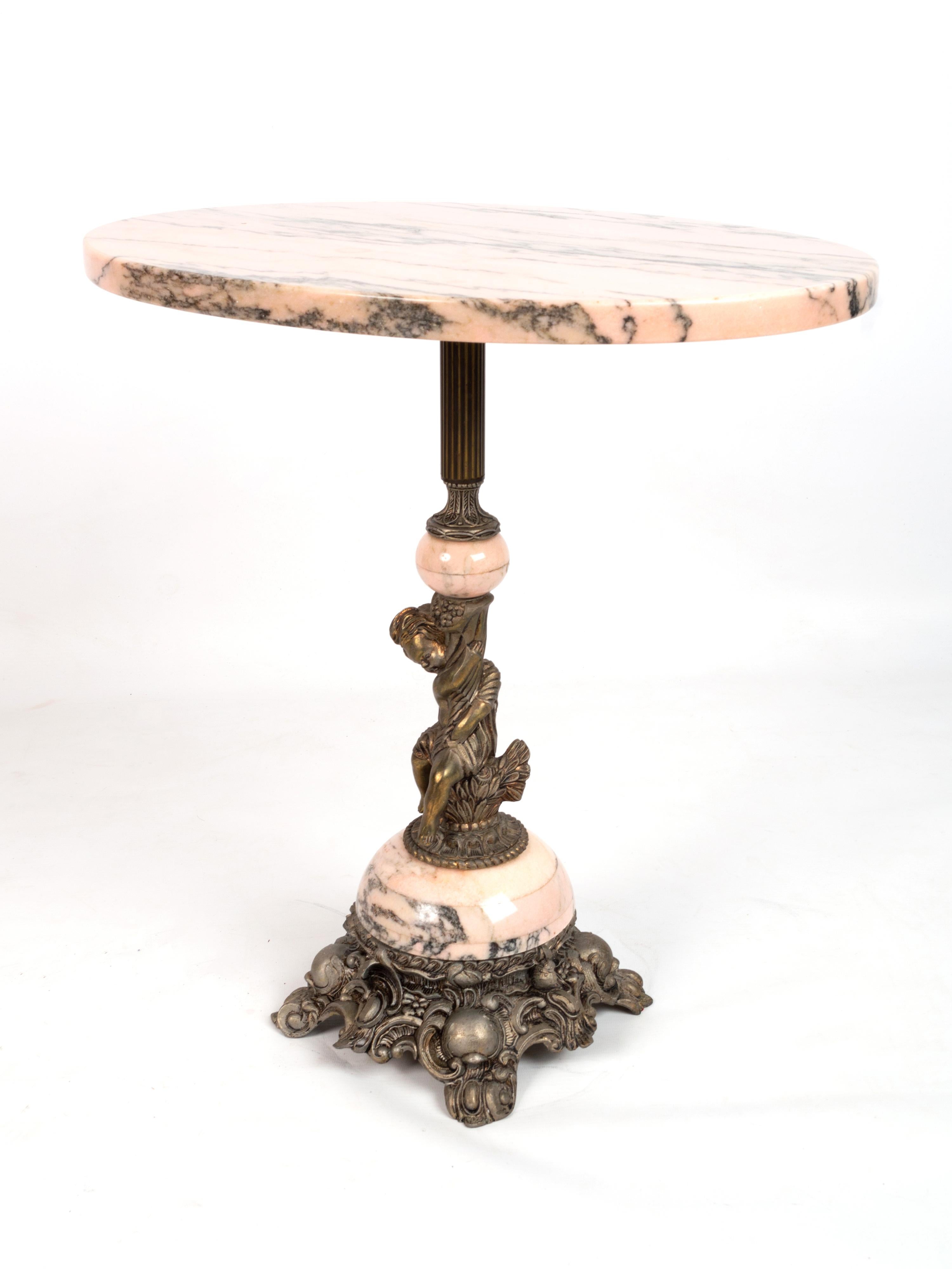 20th Century Art Deco French Side Table Wine Table Pink Marble Maison Jansen, C.1940 For Sale