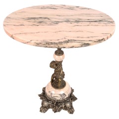Antique Art Deco French Side Table Wine Table Pink Marble Maison Jansen, C.1940