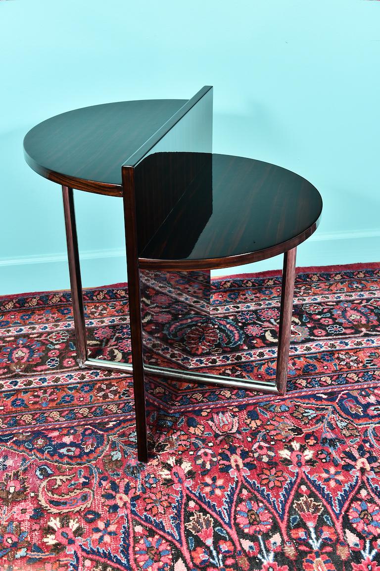 Mid-20th Century Art Deco French Side Table in Walnut with Chrome For Sale