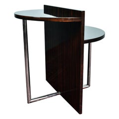 Art Deco French Side Table in Walnut with Chrome