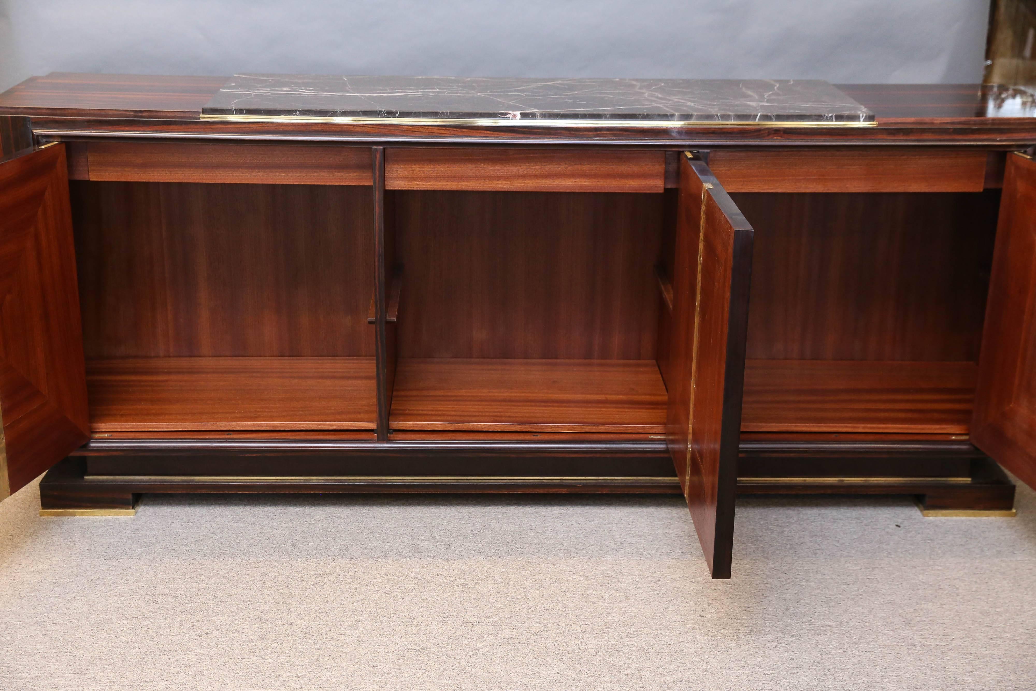 Art Deco French Sideboard in Macassar with Marble Top Attributed to Maxime Old 2