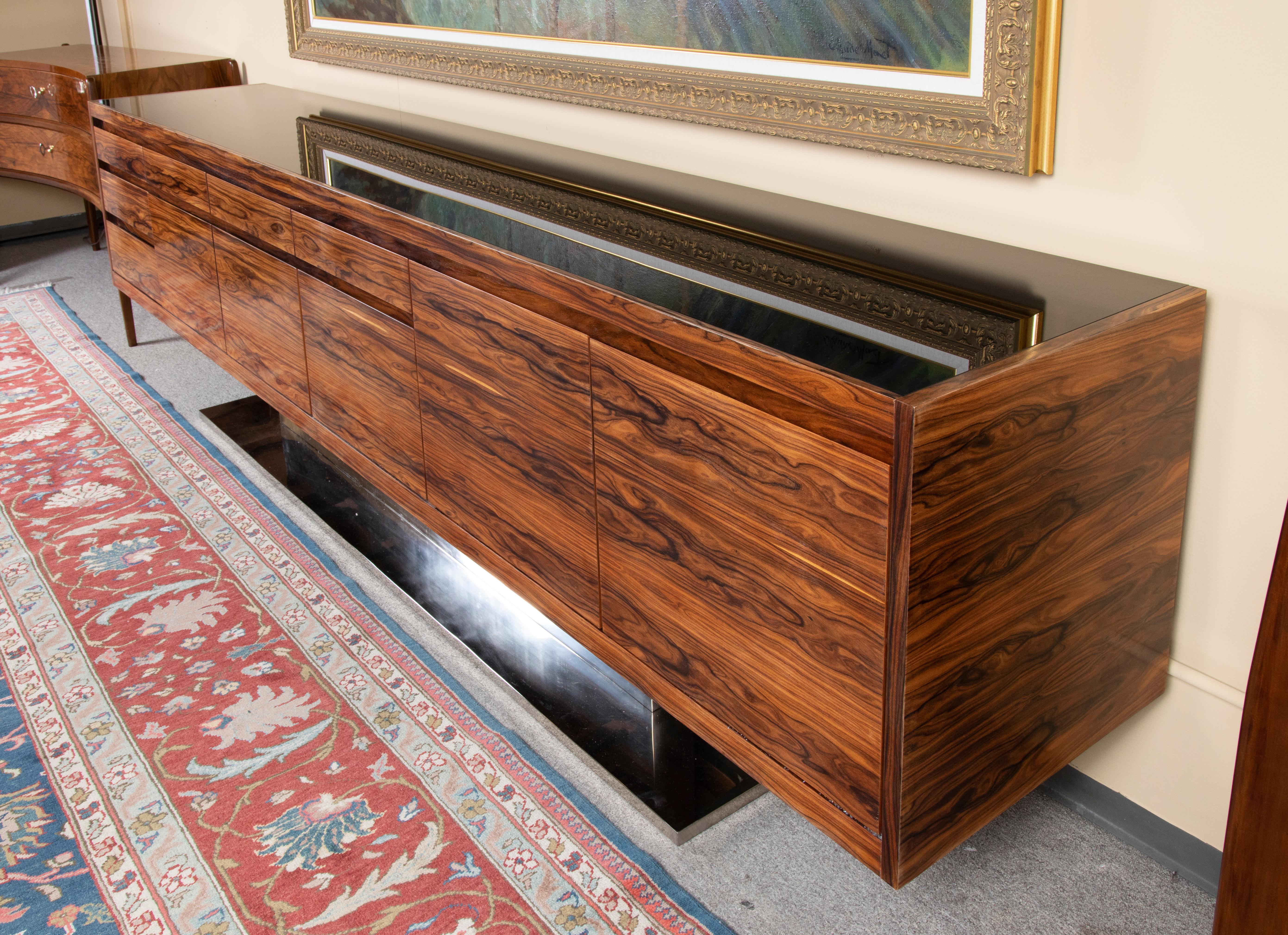 Mid-Century Italian Sideboard in Walnut with Chrome Base, c. 1970s In Excellent Condition In Houston, TX