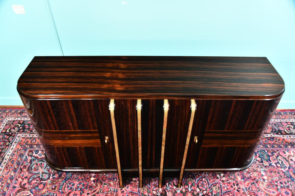 Art Deco French Sideboard with 4 Brass Vertical Lines in Macassar 9