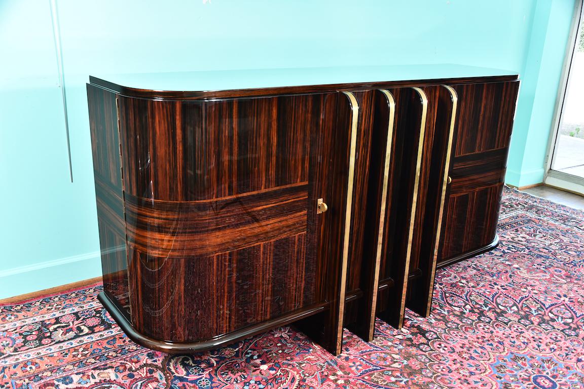 Art Deco French Sideboard with 4 Brass Vertical Lines in Macassar 10
