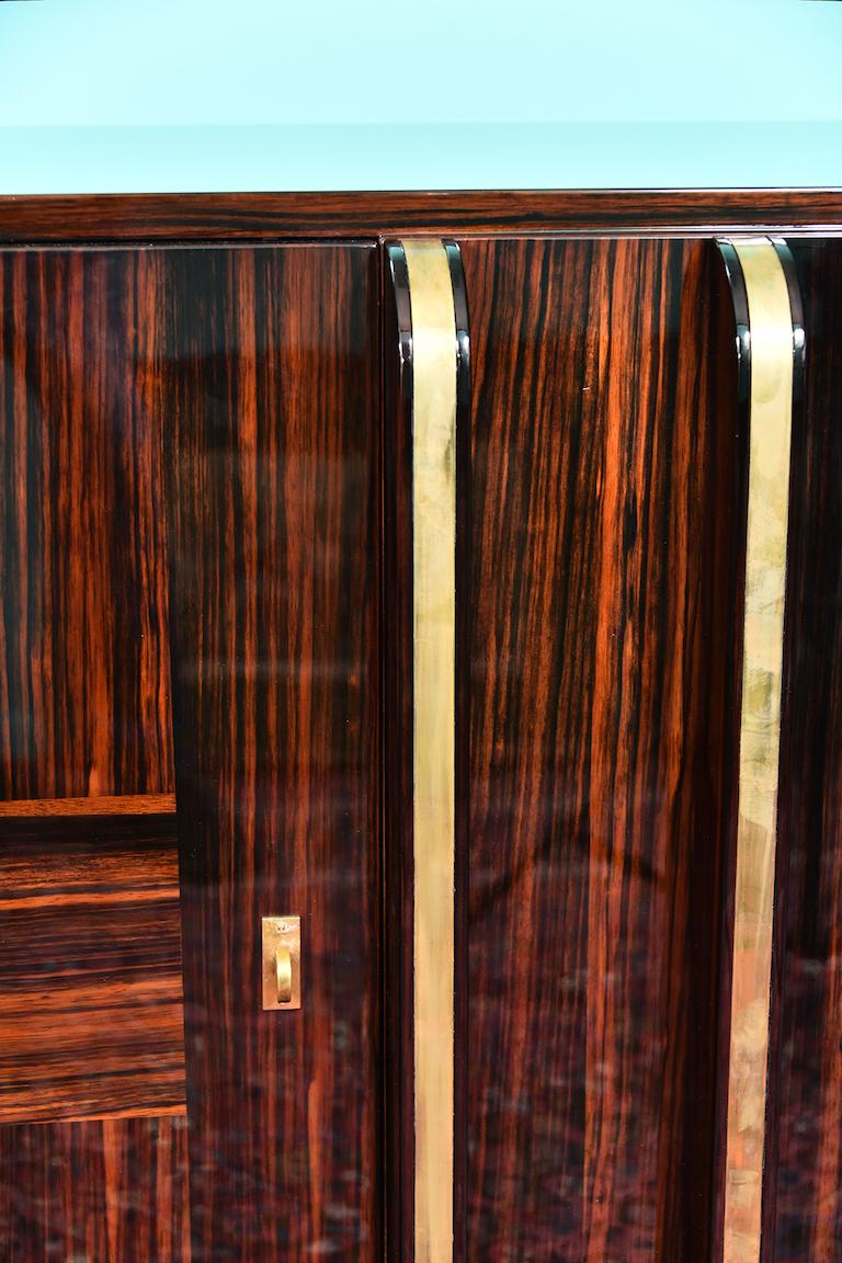 Art Deco French Sideboard with 4 Brass Vertical Lines in Macassar (Makassar)
