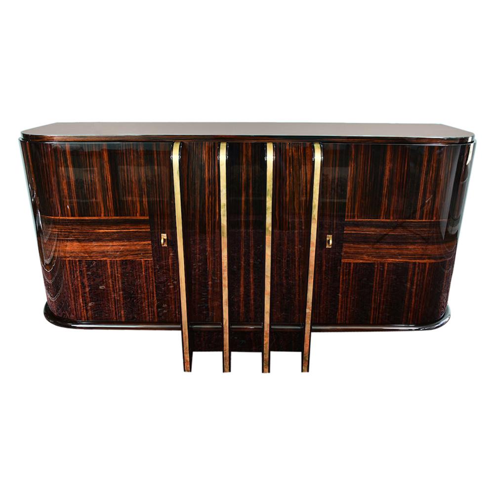 Art Deco French Sideboard with 4 Brass Vertical Lines in Macassar