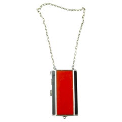Art Déco French Silver and Enamel Vanity Necklace/Pendant with Mirror, 1940s