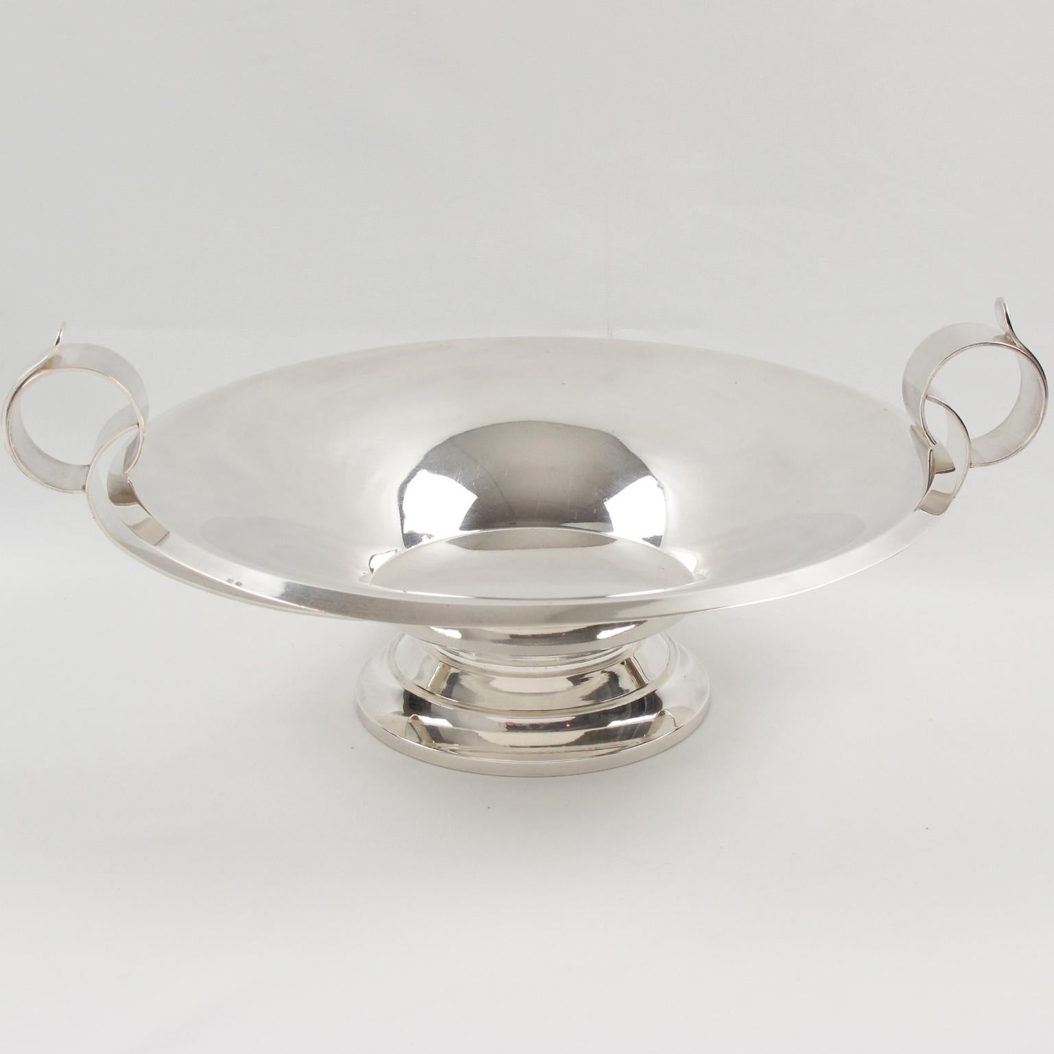 Art Deco Silver Plate Decorative Bowl Centerpiece, France 1930s In Good Condition For Sale In Atlanta, GA