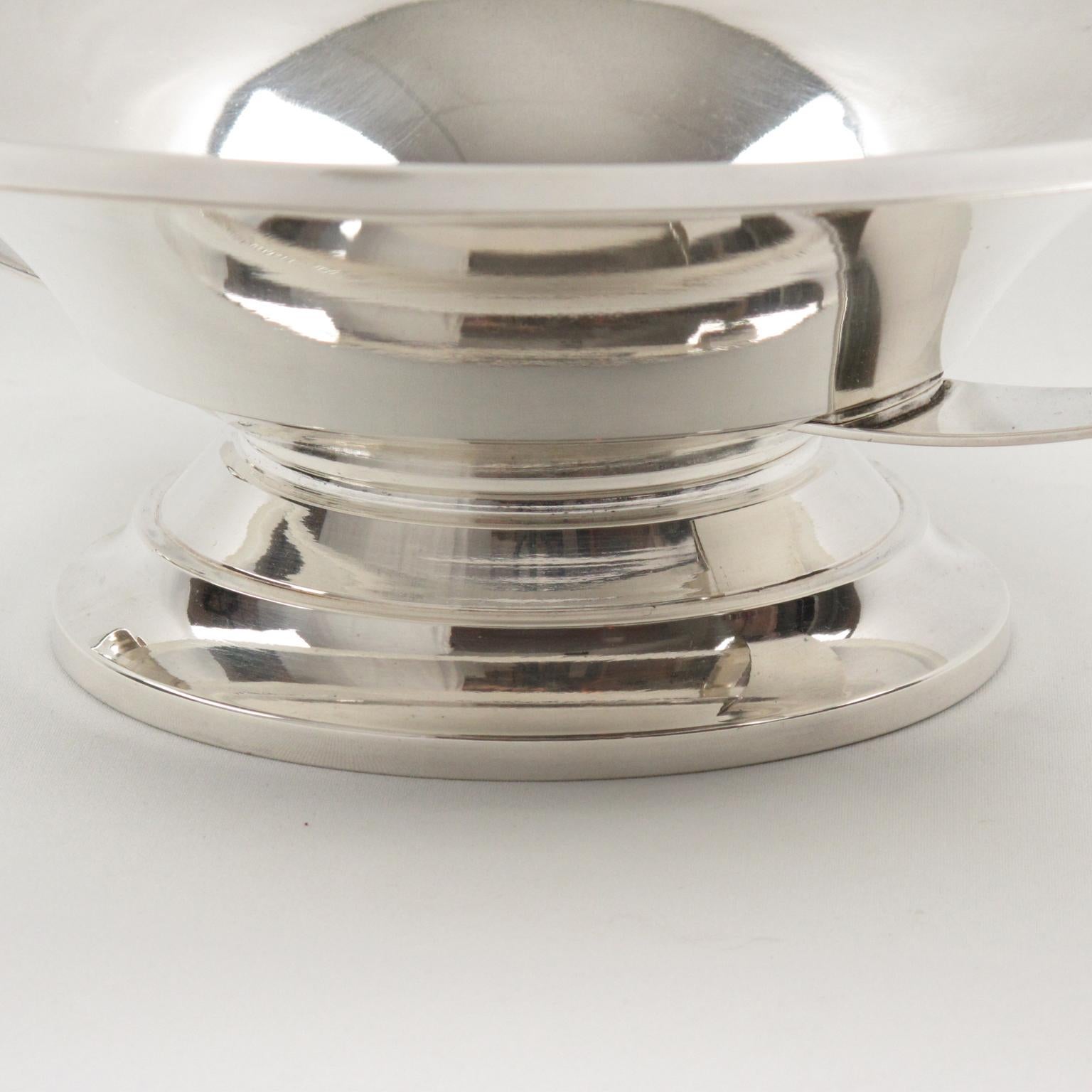 Metal Art Deco Silver Plate Decorative Bowl Centerpiece, France 1930s For Sale