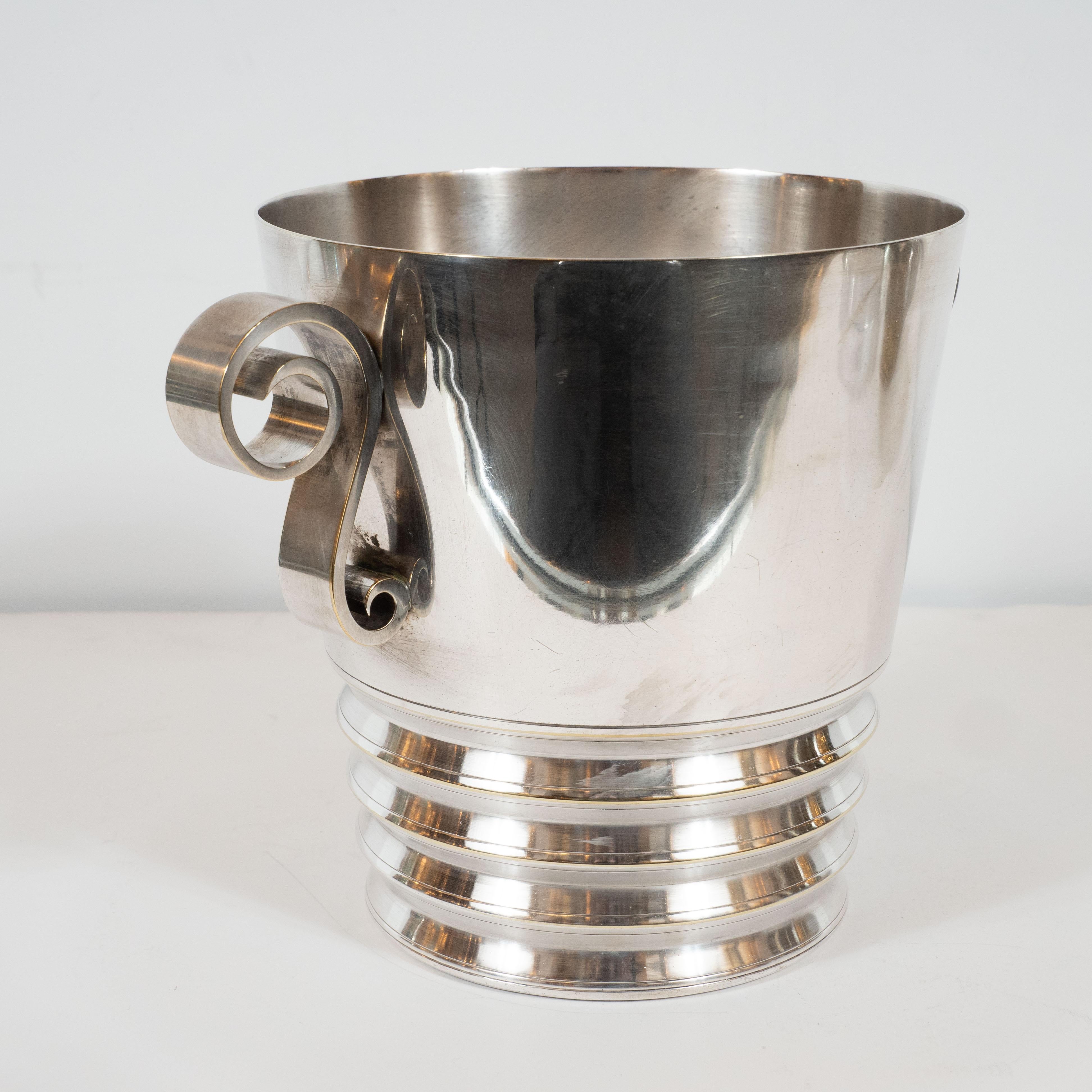 Art Deco French Silver Plated Ice Bucket with Scroll Handles 1