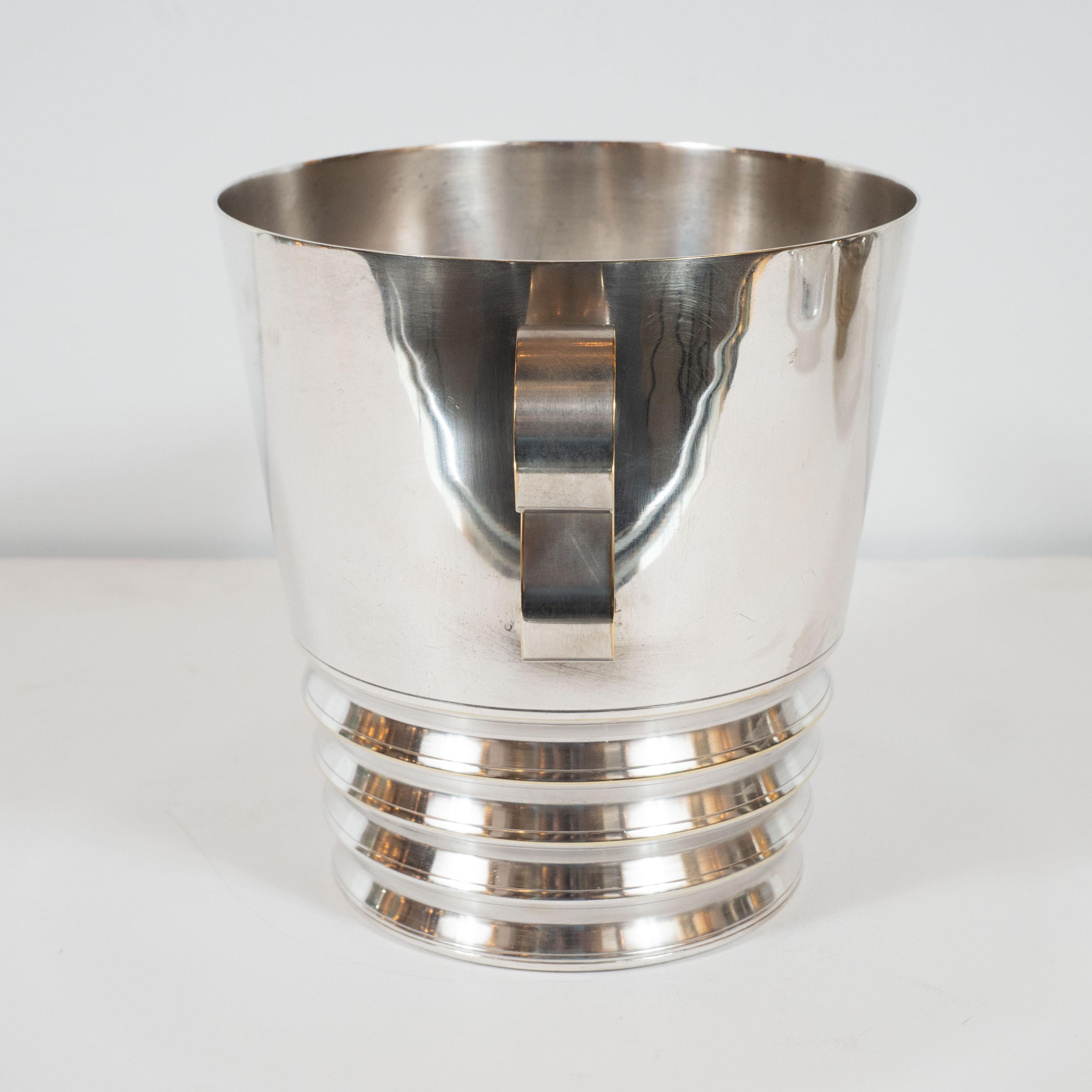 Art Deco French Silver Plated Ice Bucket with Scroll Handles 2