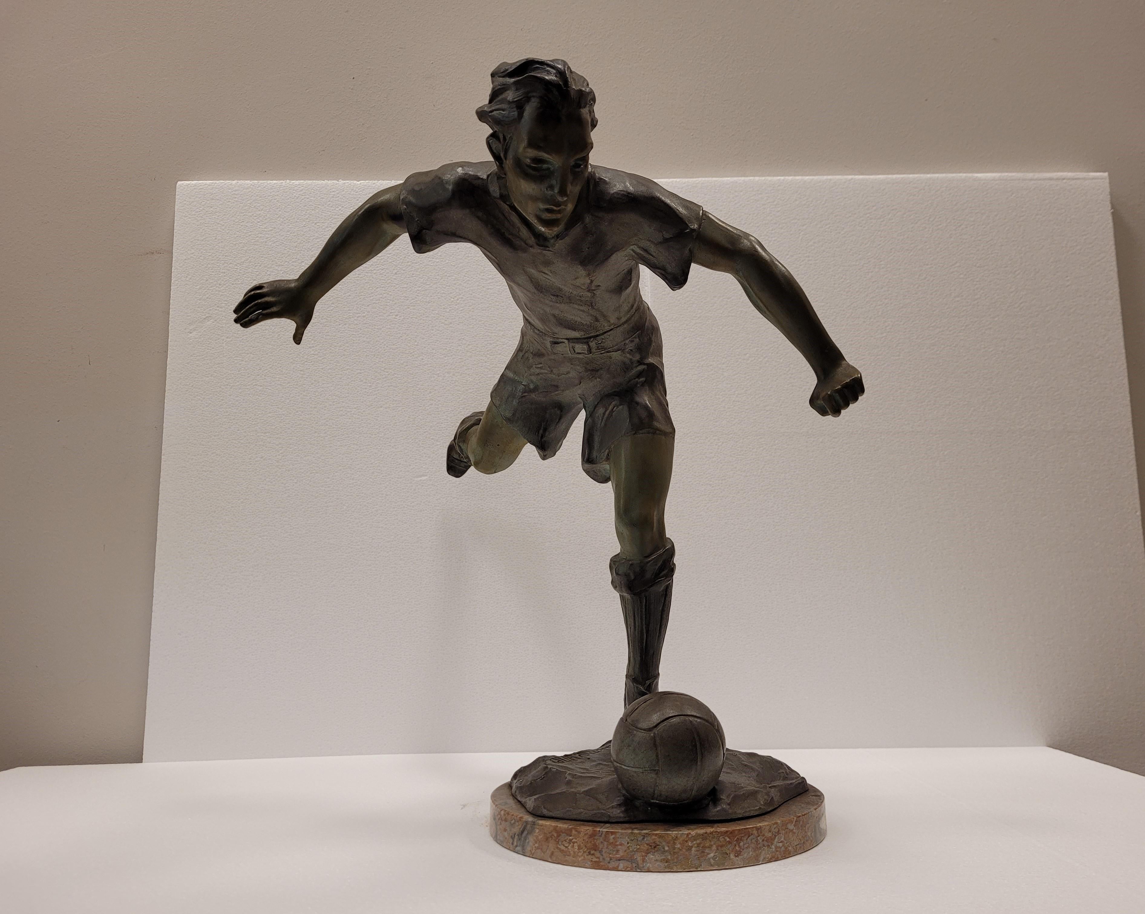 Hand-Crafted Art Deco French Soccer Player Sculpture by LEMOYNE