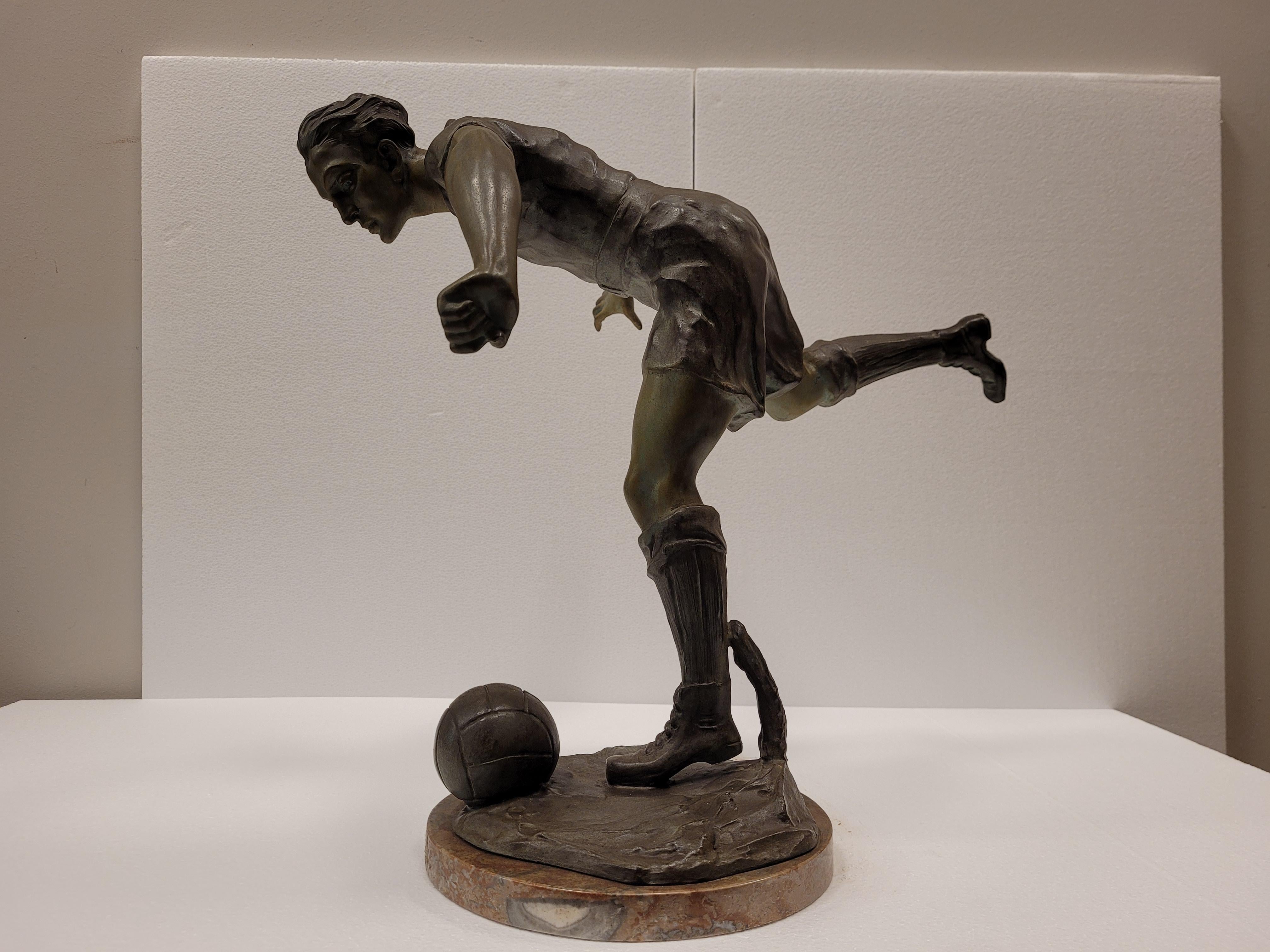 Mid-20th Century Art Deco French Soccer Player Sculpture by LEMOYNE