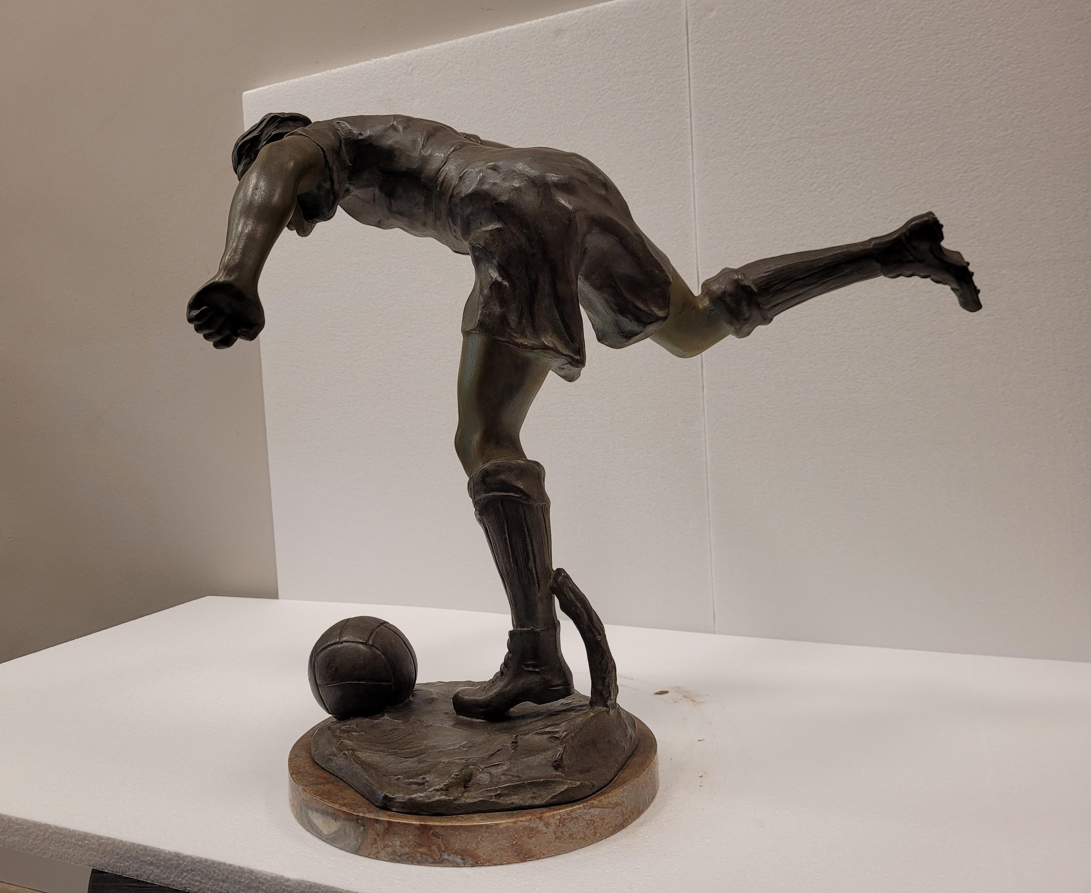 Pewter Art Deco French Soccer Player Sculpture by LEMOYNE