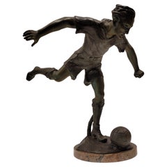 Vintage Art Deco French Soccer Player Sculpture by LEMOYNE