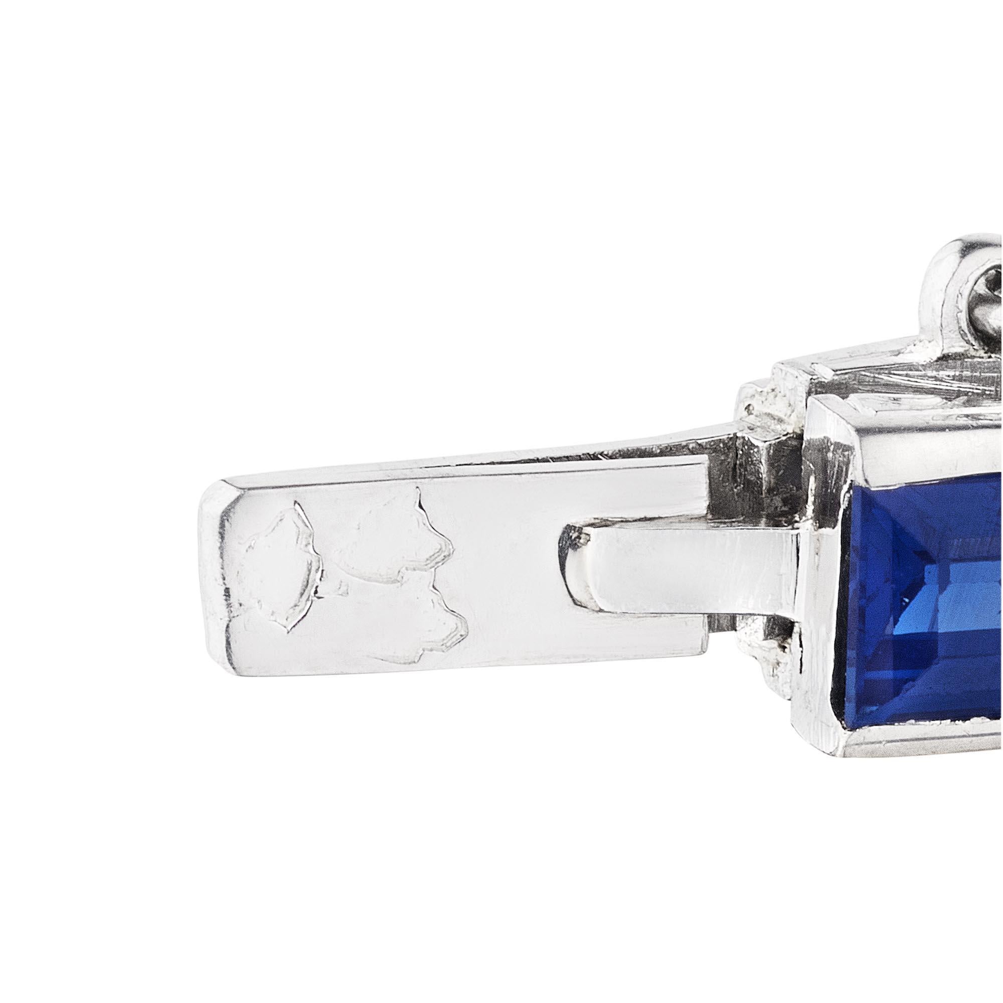 Art Deco French Square Cut Sapphire Platinum Line Bracelet In Excellent Condition In Greenwich, CT