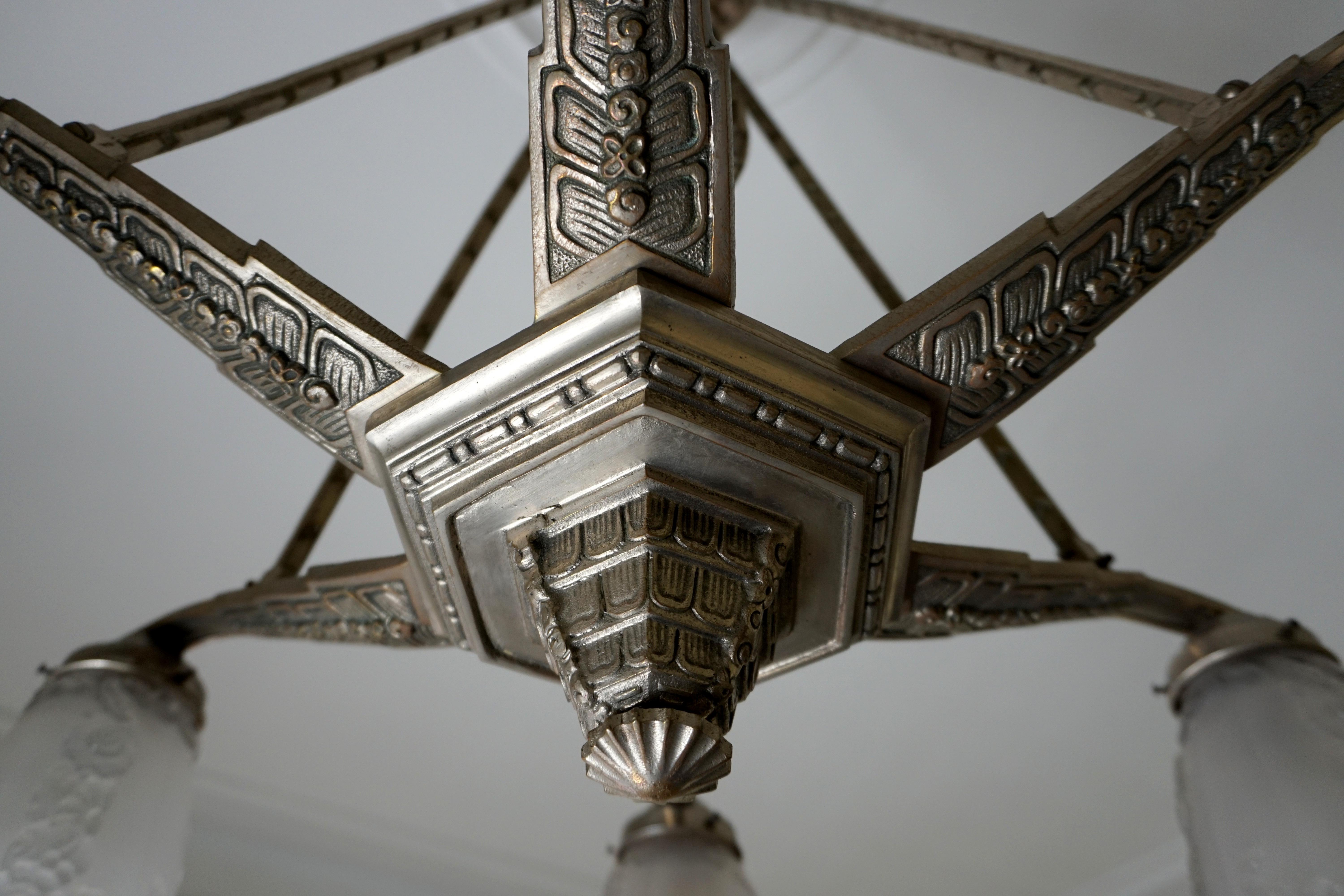 Brass Art Deco French Star Chandelier Attributed to Hettier Vincent For Sale