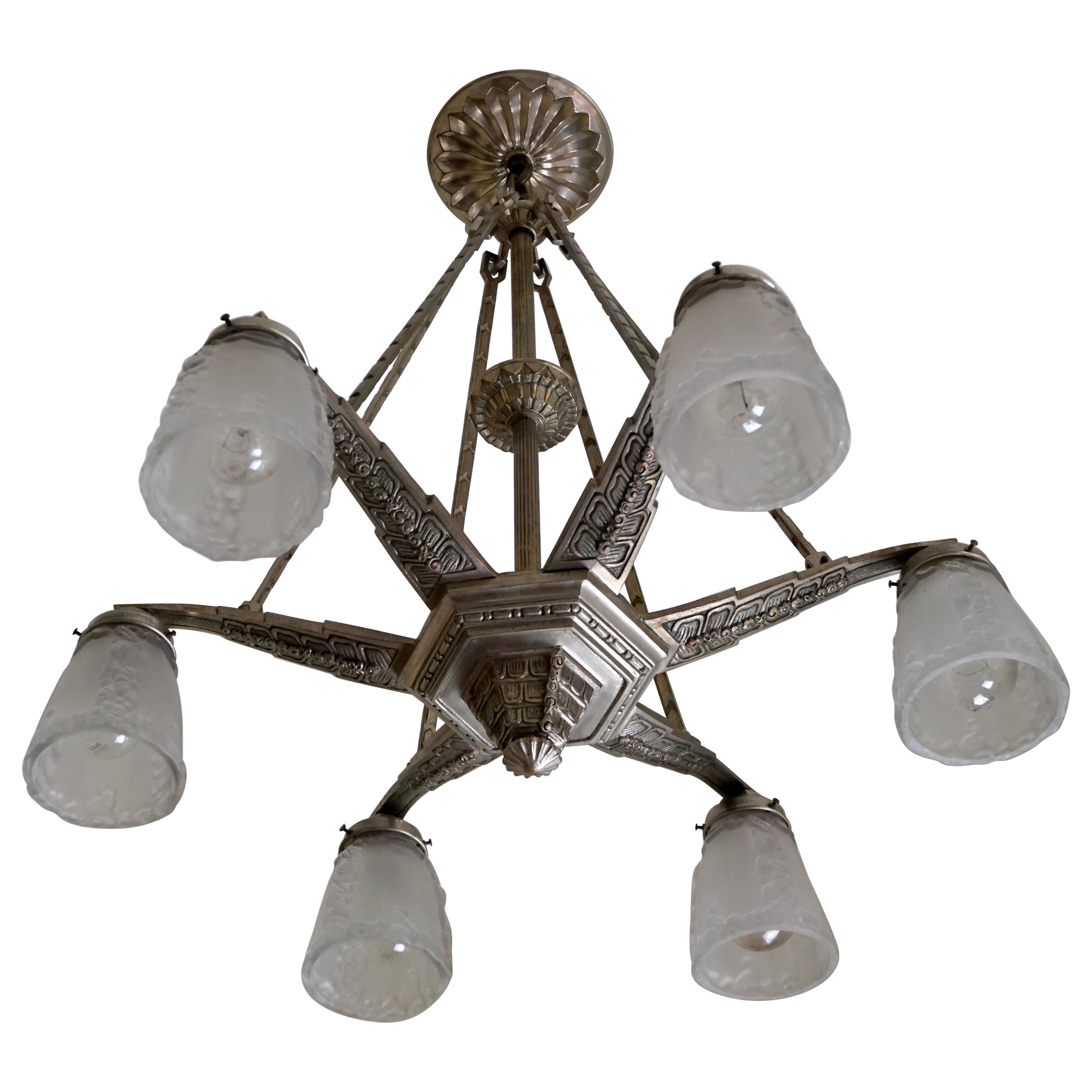 Art Deco French Star Chandelier Attributed to Hettier Vincent For Sale