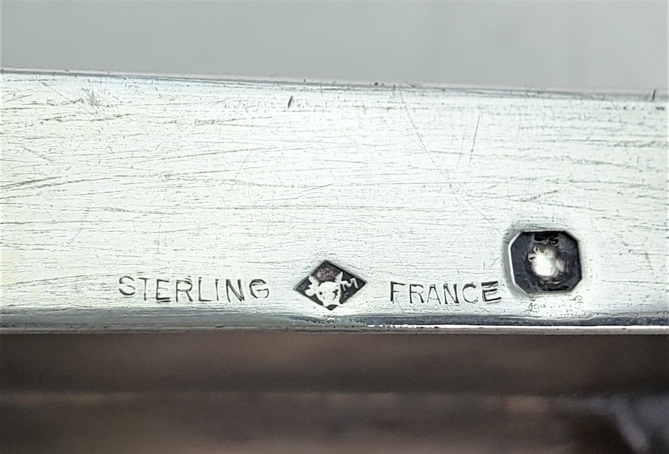Art Deco French Sterling & Enamel 4 Piece Dresser Set with Geometric Details For Sale 8