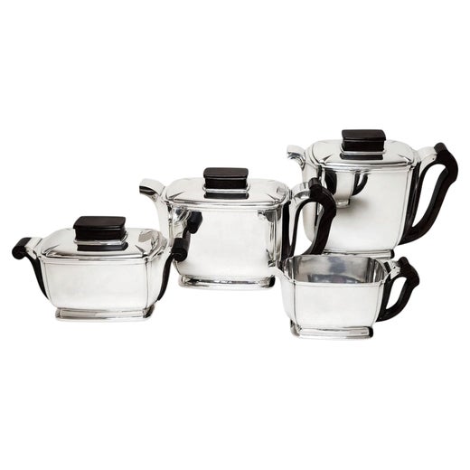 Art Deco French Sterling Silver 4 piece Tea & Coffee Set Paris France c. 1930