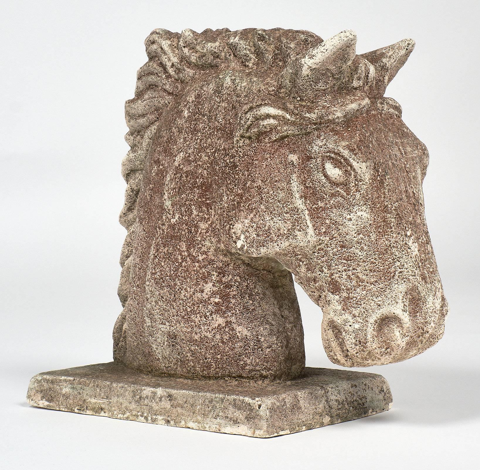 Art Deco French Stone Horse Heads In Excellent Condition In Austin, TX