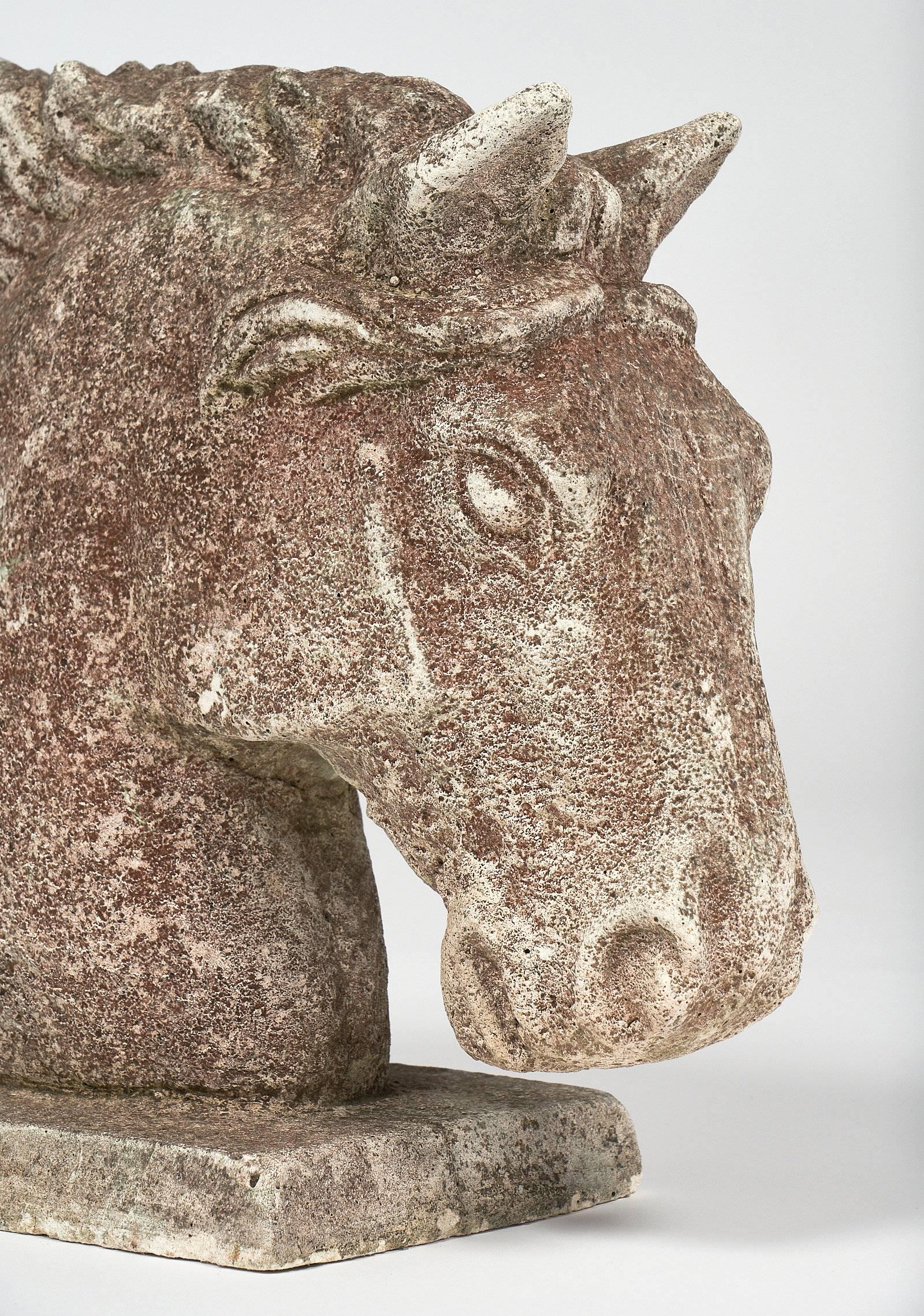 Mid-20th Century Art Deco French Stone Horse Heads