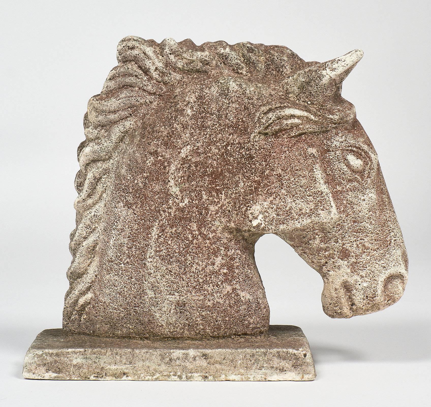 Cast Stone Art Deco French Stone Horse Heads