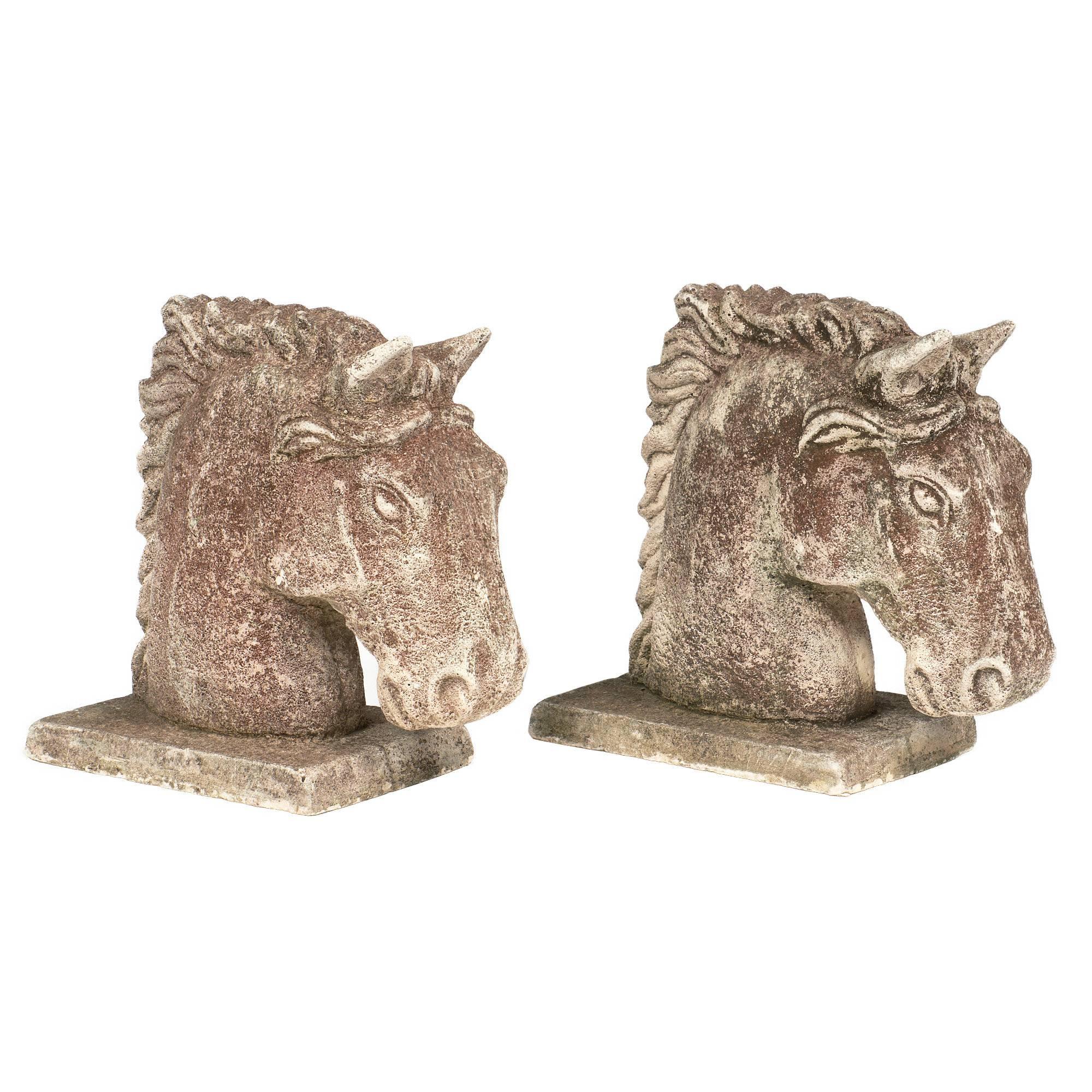 Art Deco French Stone Horse Heads