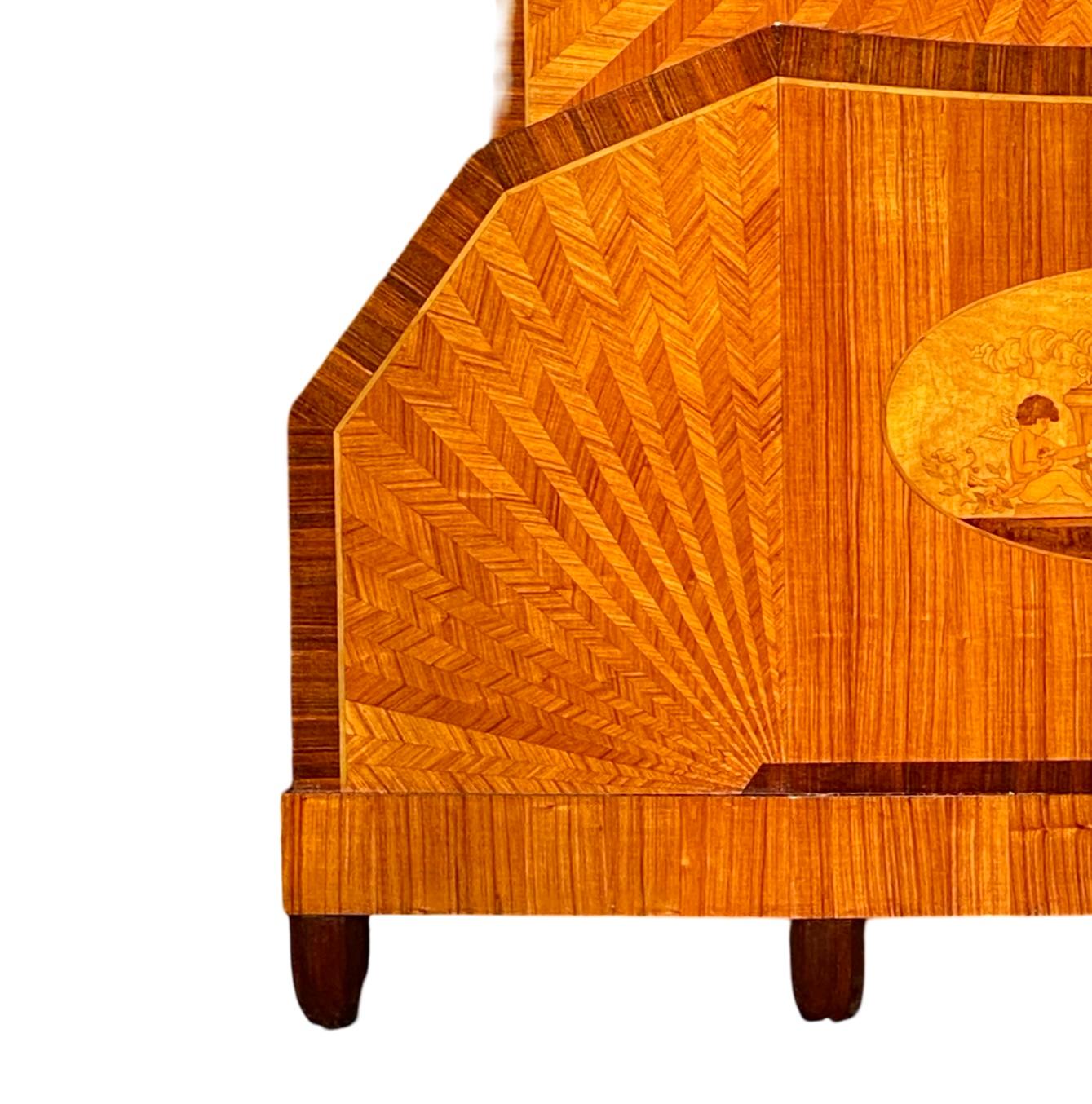 Art Deco French Sunray inlaid Double Bec For Sale 3