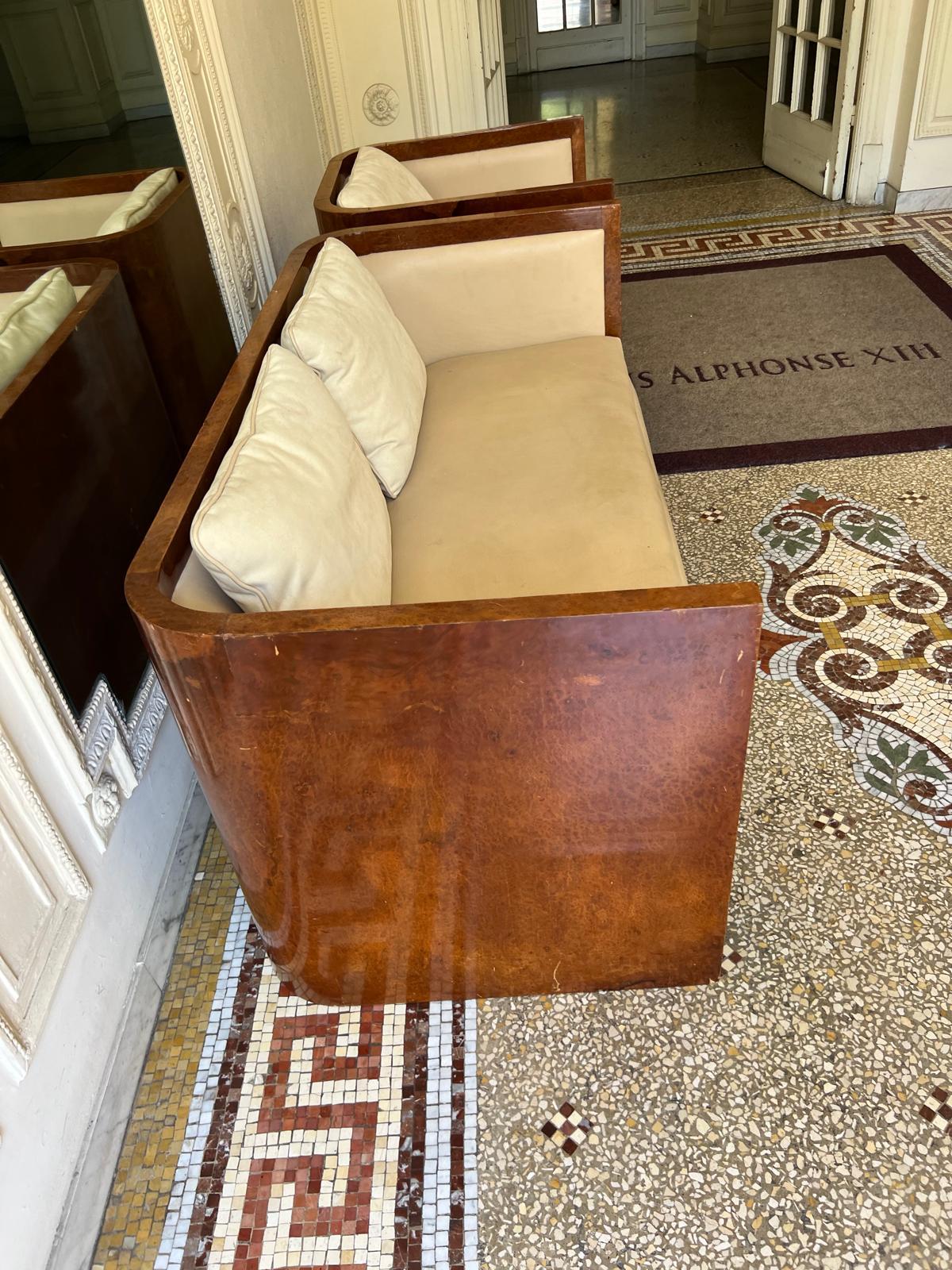Wood Art Deco French three piece sofa suite