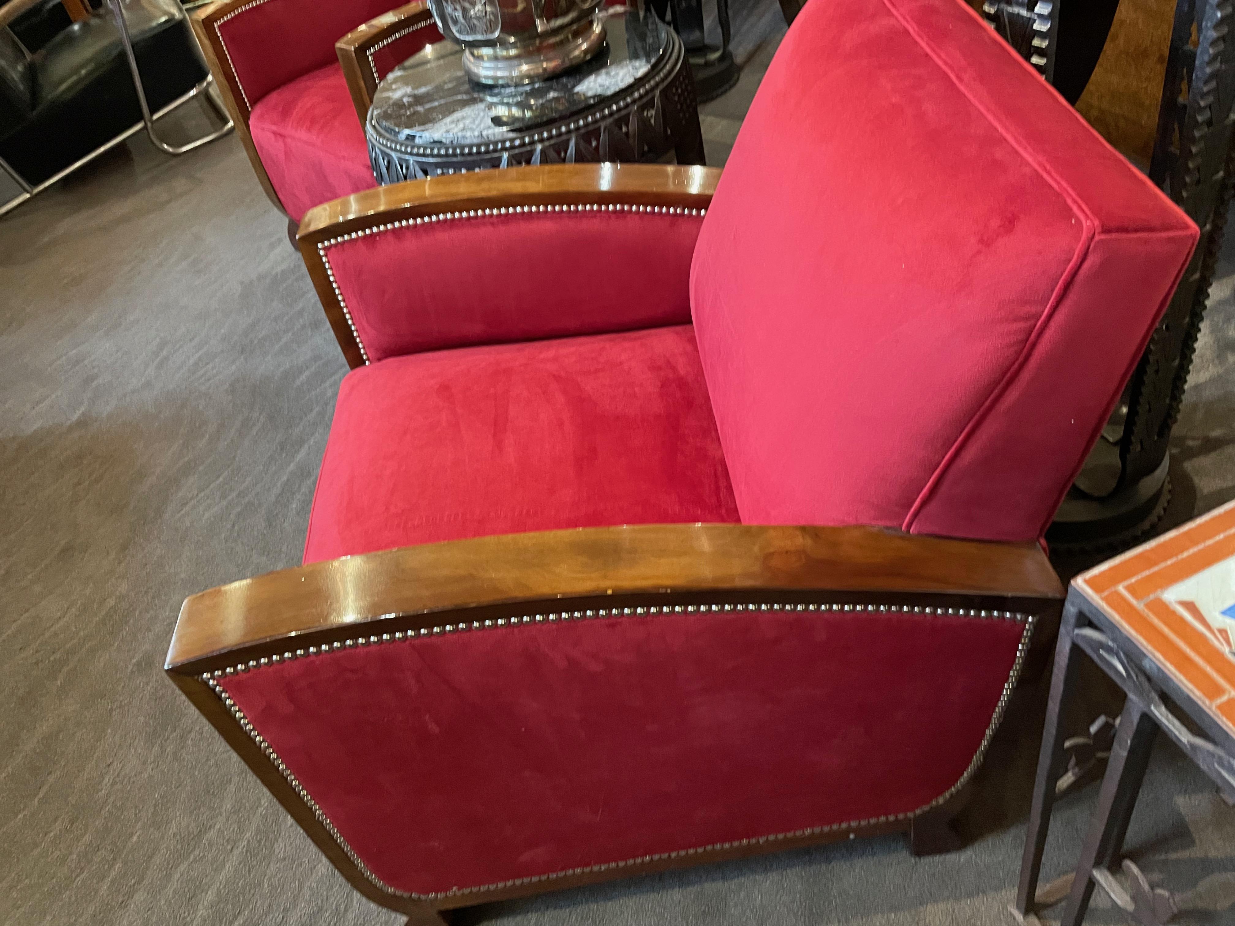 Velvet Art Deco French Three Piece Sofa Suite For Sale