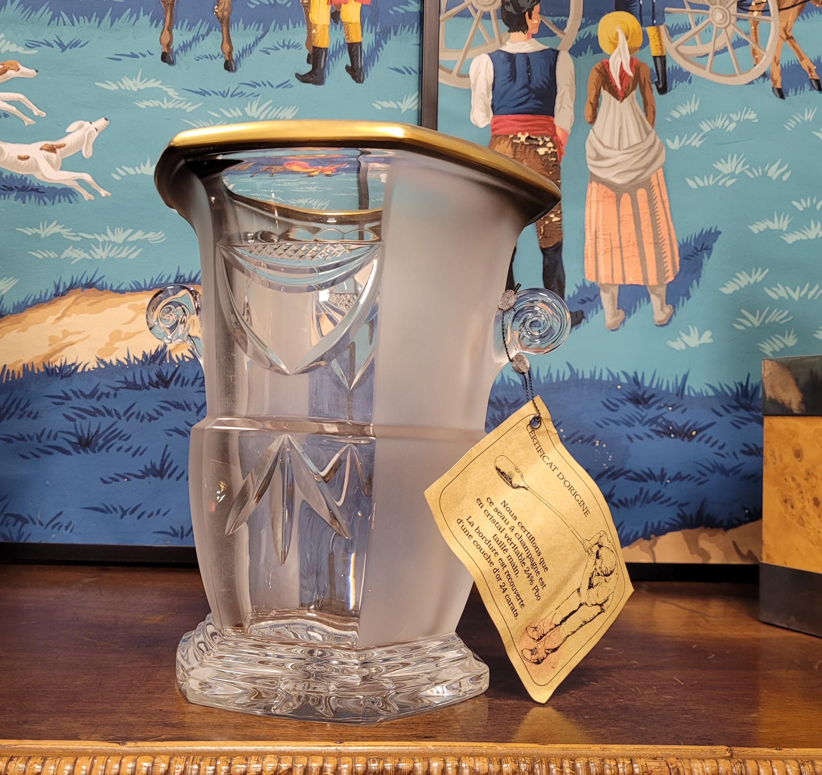 Französische Art Deco Vase / Champagnerkübel / Eiskübel in Lorena Bleikristall gold im Angebot 11
