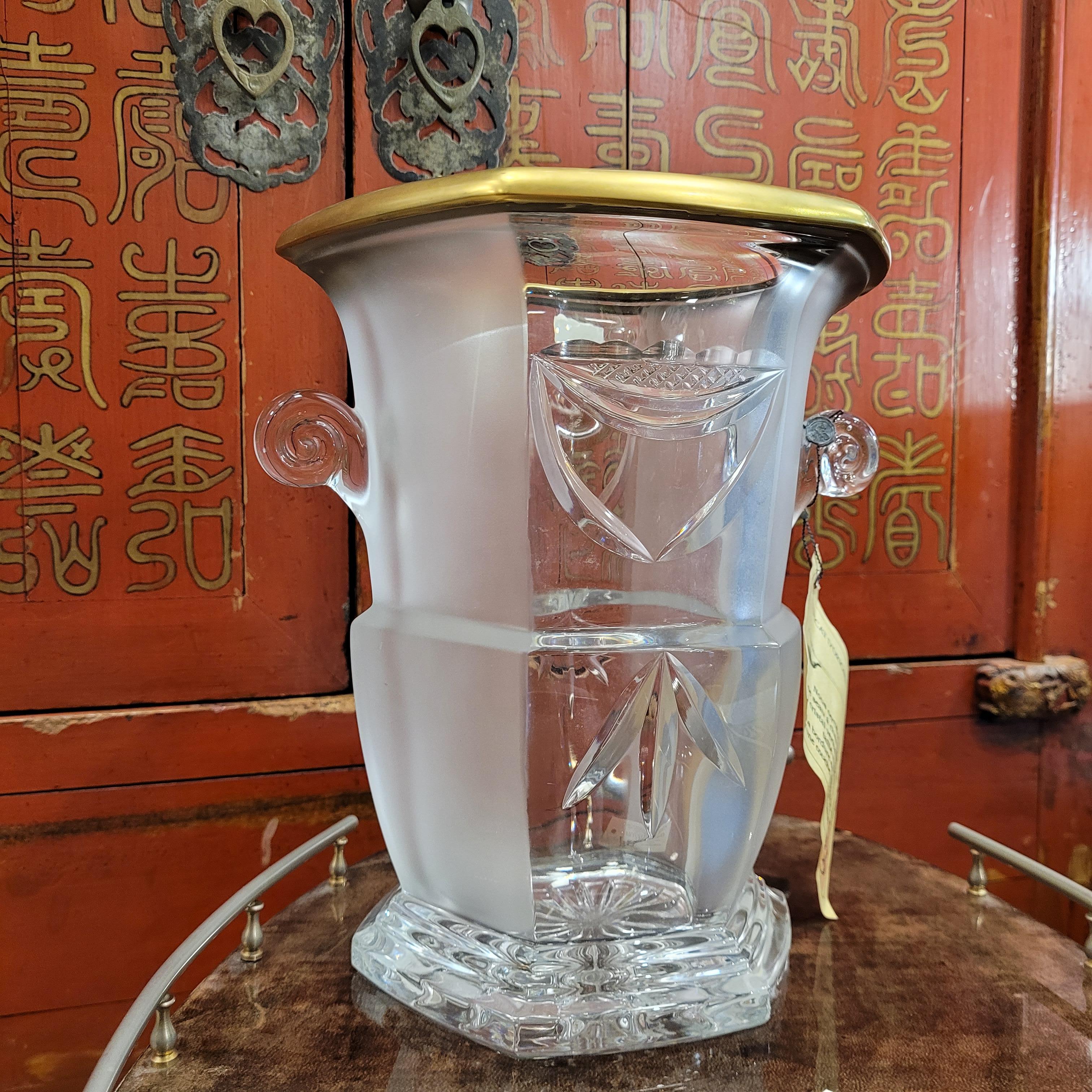 Französische Art Deco Vase / Champagnerkübel / Eiskübel in Lorena Bleikristall gold im Angebot 14