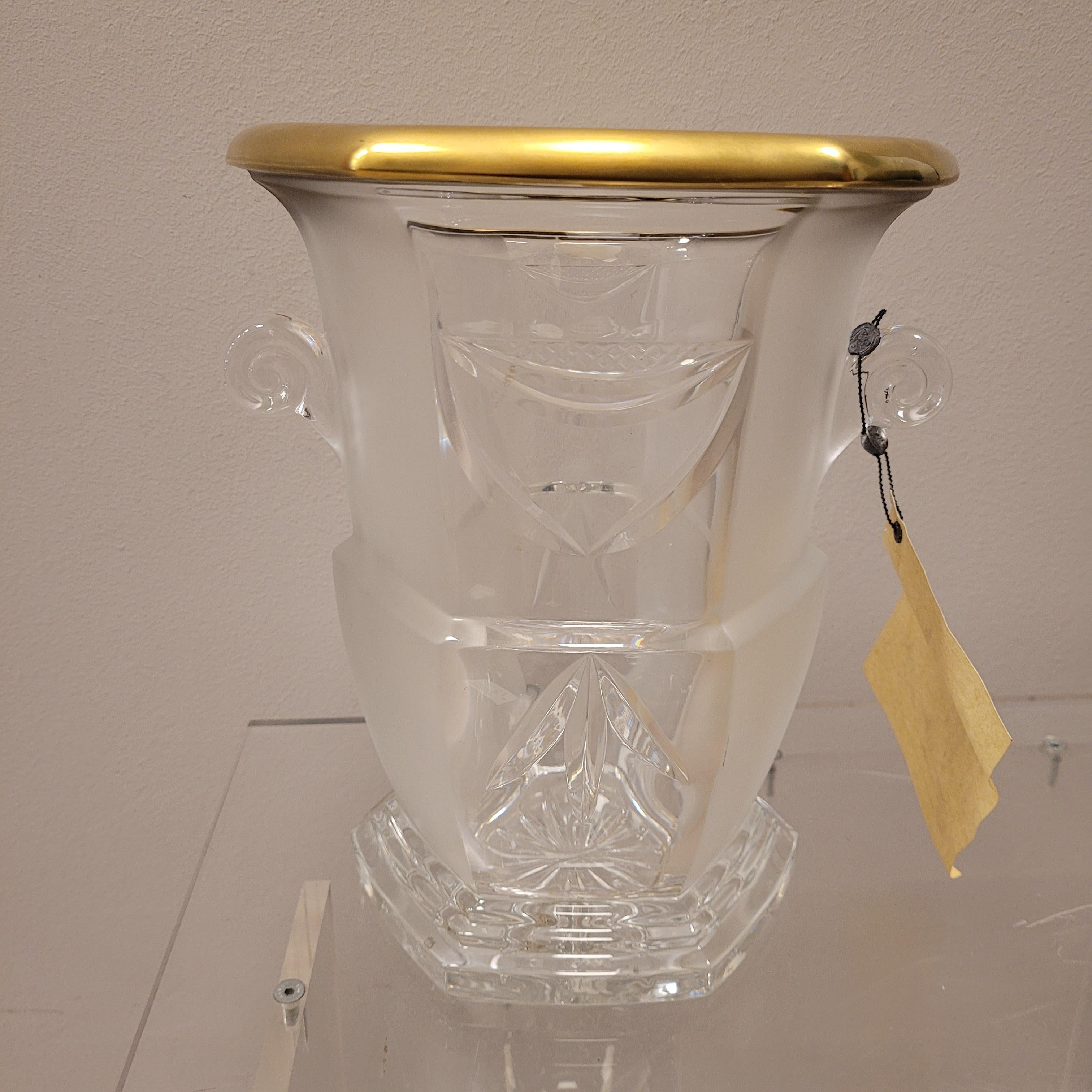 Französische Art Deco Vase / Champagnerkübel / Eiskübel in Lorena Bleikristall gold (Handgefertigt) im Angebot