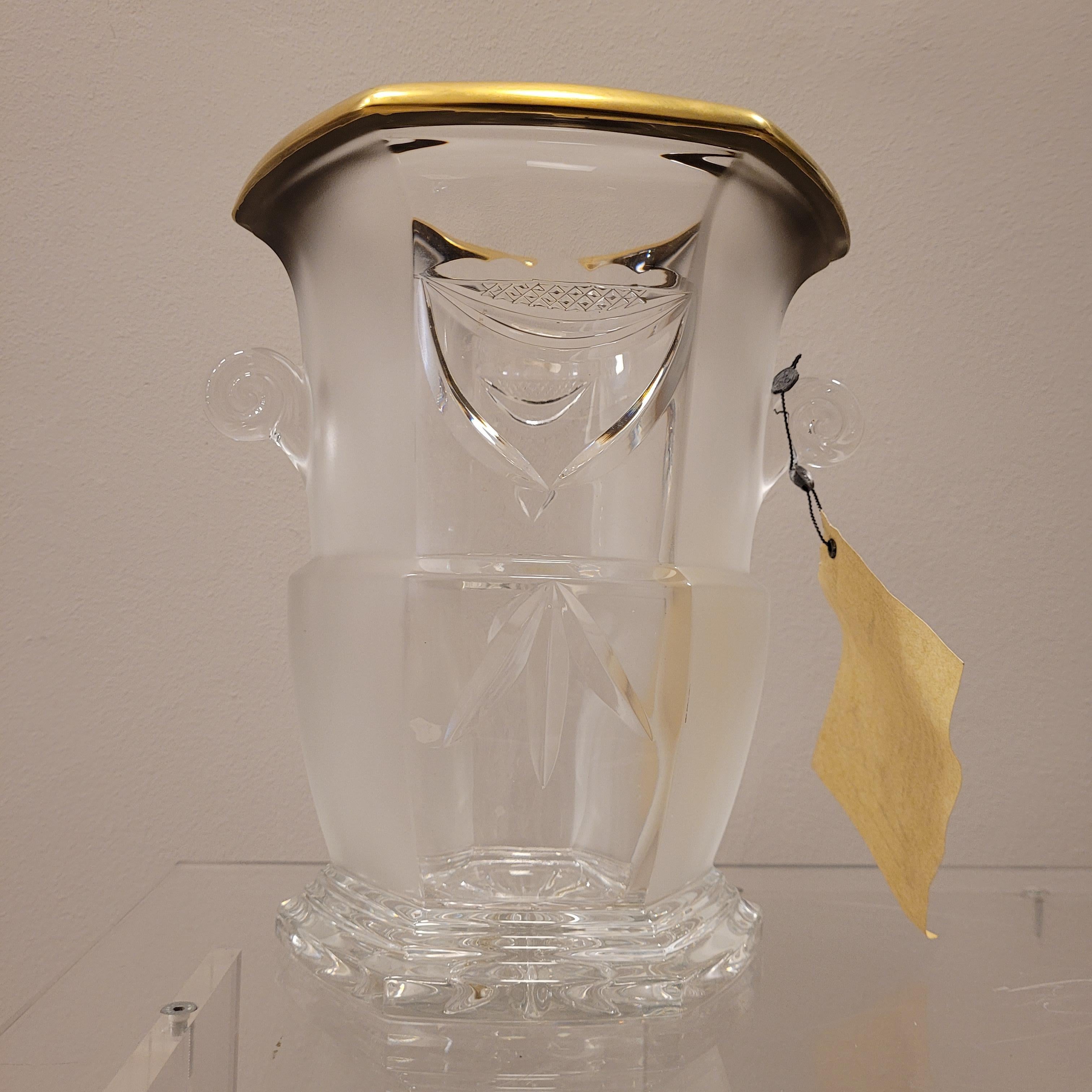 Französische Art Deco Vase / Champagnerkübel / Eiskübel in Lorena Bleikristall gold (Mitte des 20. Jahrhunderts) im Angebot
