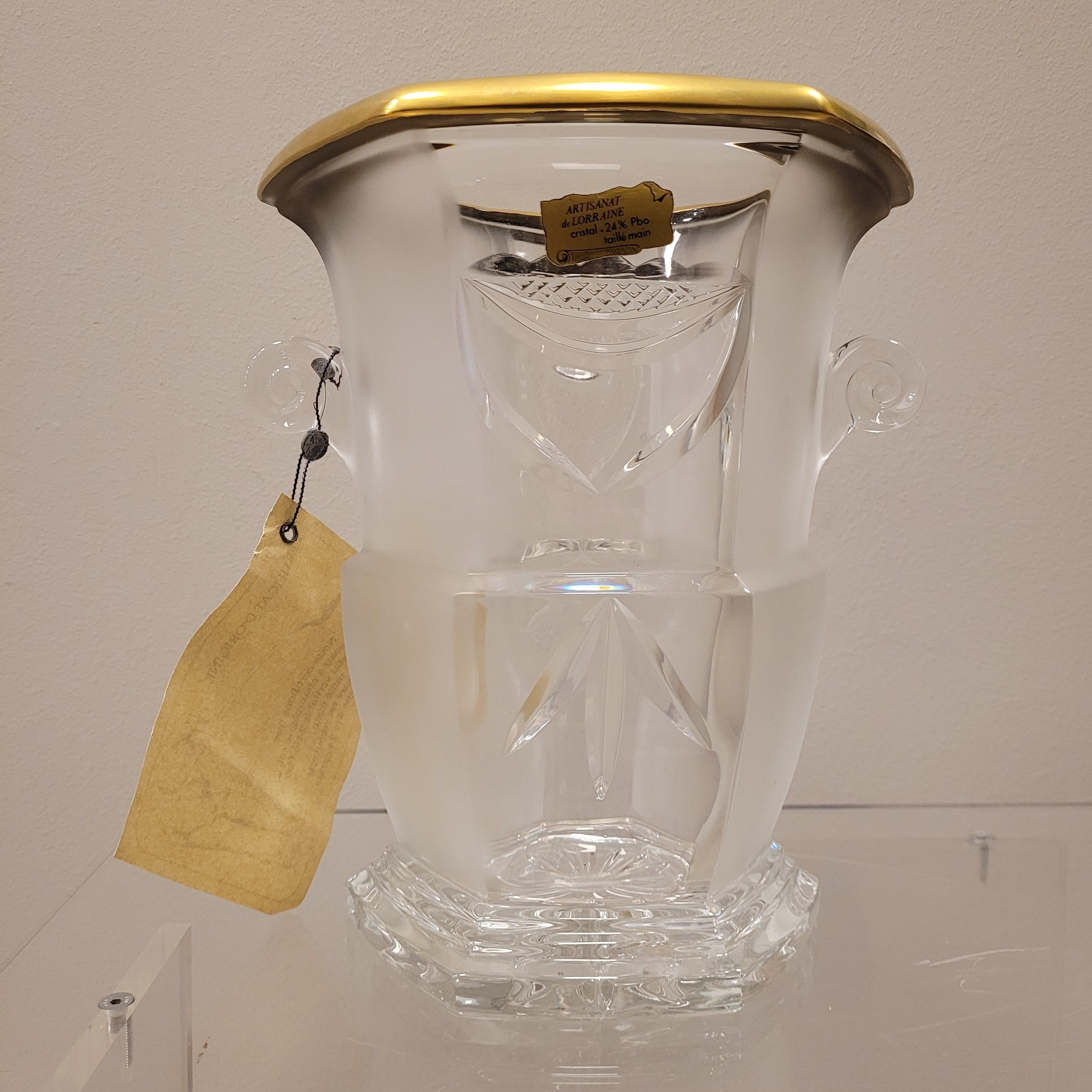 Französische Art Deco Vase / Champagnerkübel / Eiskübel in Lorena Bleikristall gold im Angebot 1
