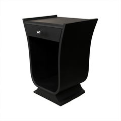 Art Deco French Walnut Black Lacquer Nightstand, 1930s