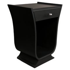 Art Deco French Walnut Black Lacquer Nightstand, 1930s