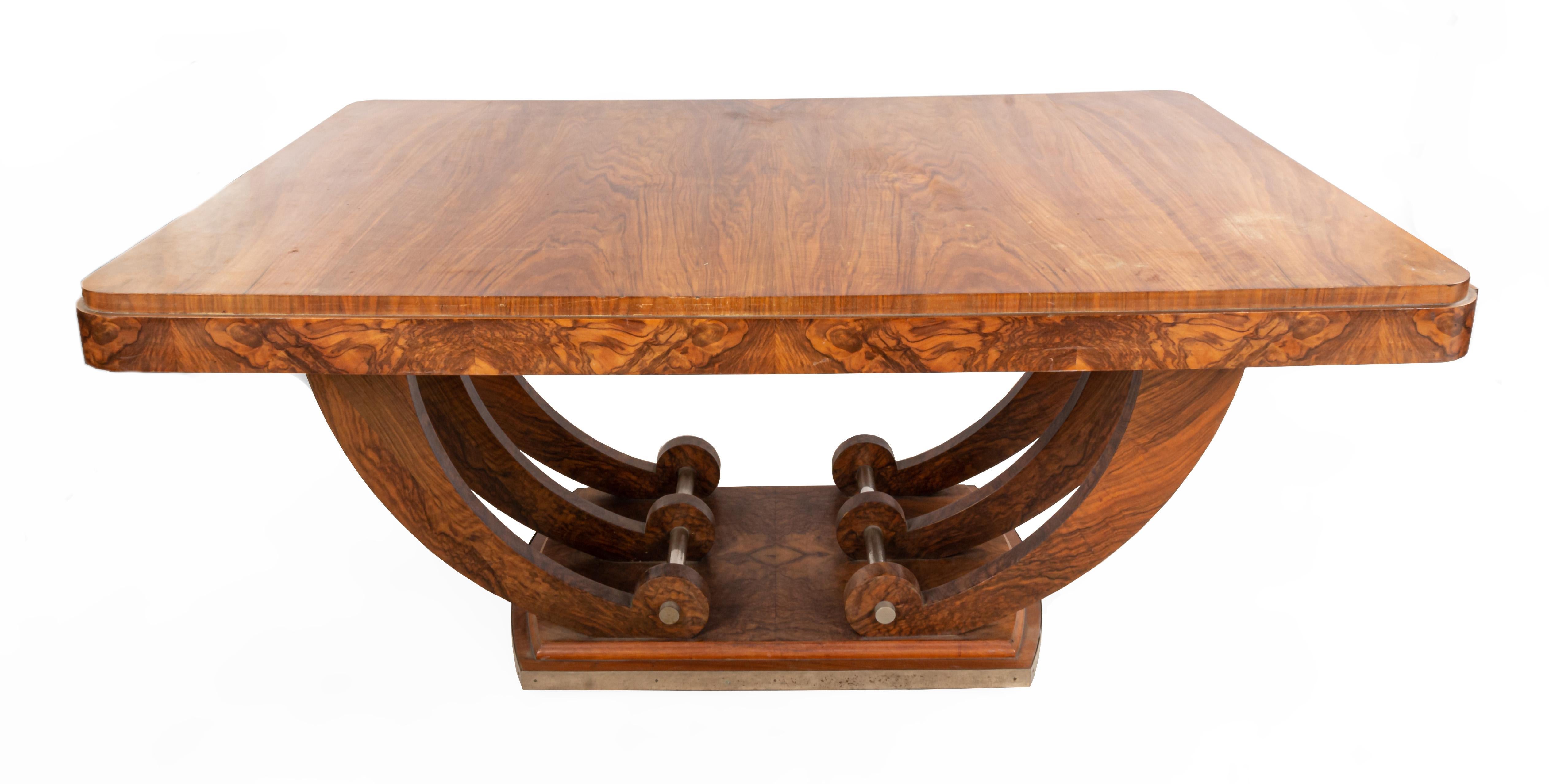 Art Deco French Walnut Dining Table with a U-base 5