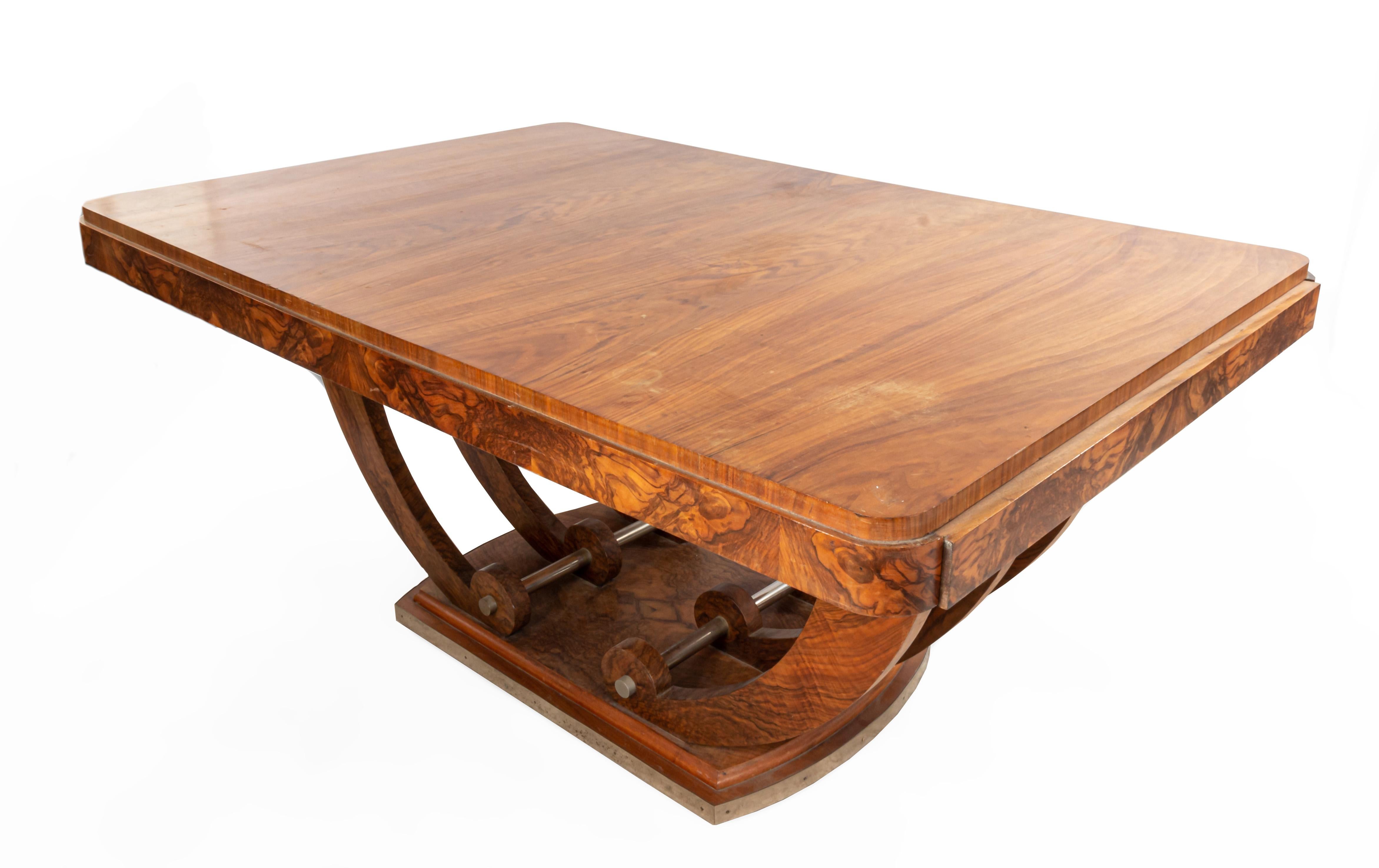 Art Deco French Walnut Dining Table with a U-base 7