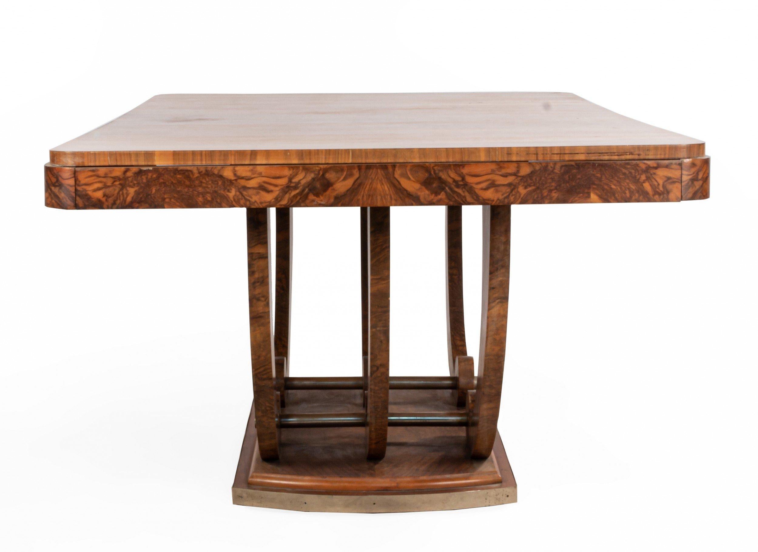 Burl Art Deco French Walnut Dining Table with a U-base