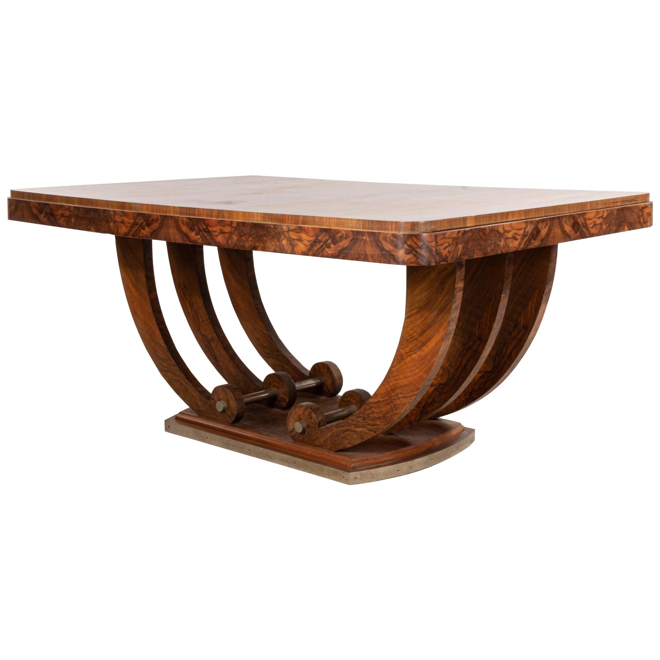 Art Deco French Walnut Dining Table with a U-base