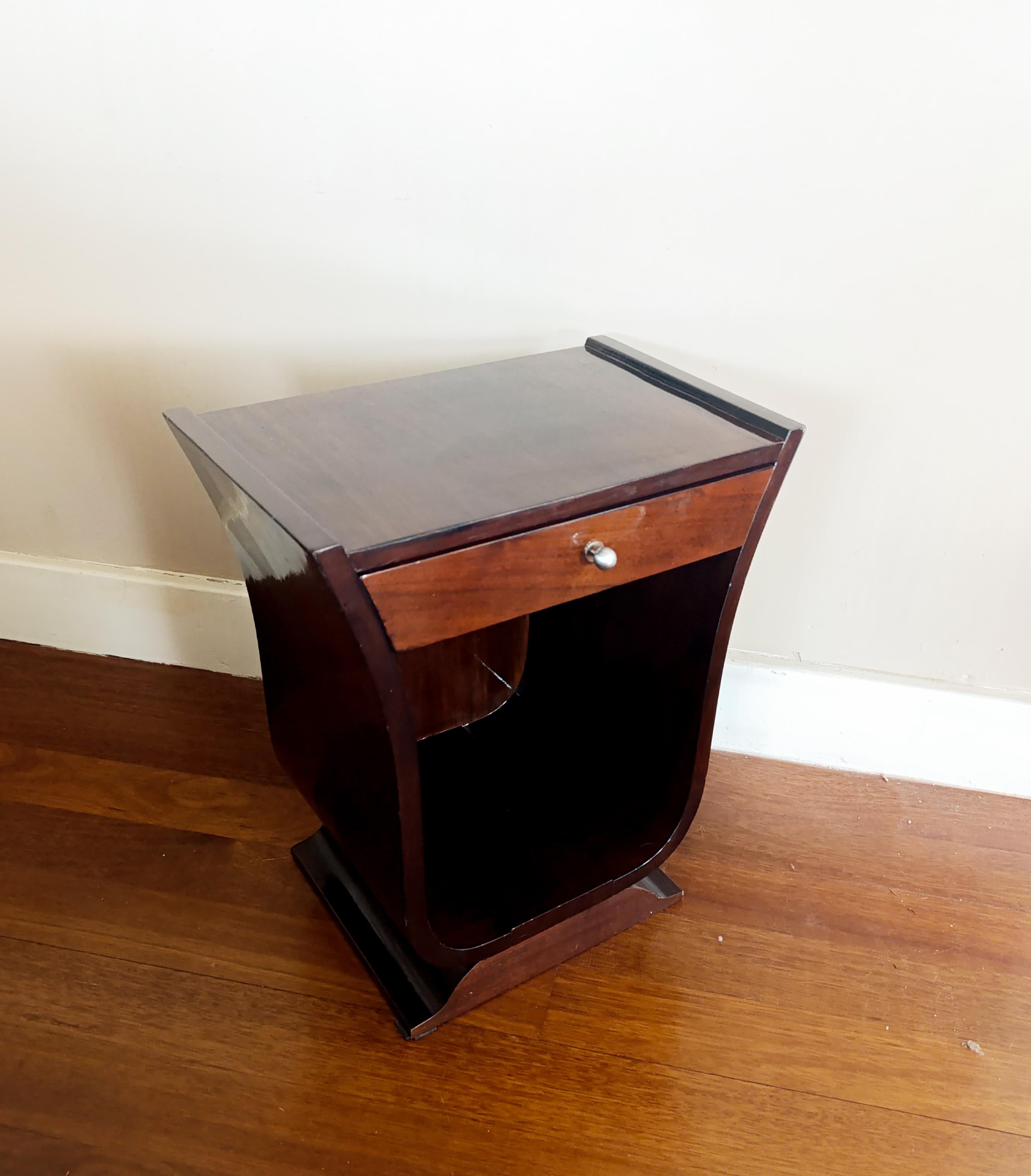 Metal Art Deco French Walnut Nightstand, 1930s For Sale