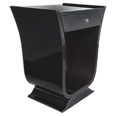 Art Deco French Walnut Nightstand, Black Lacquer High-Gloss Finish, 1930s