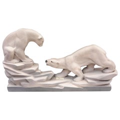 Art Deco French White Pair of Polar Ceramic Bears from 1935 by Charles Lemanceau