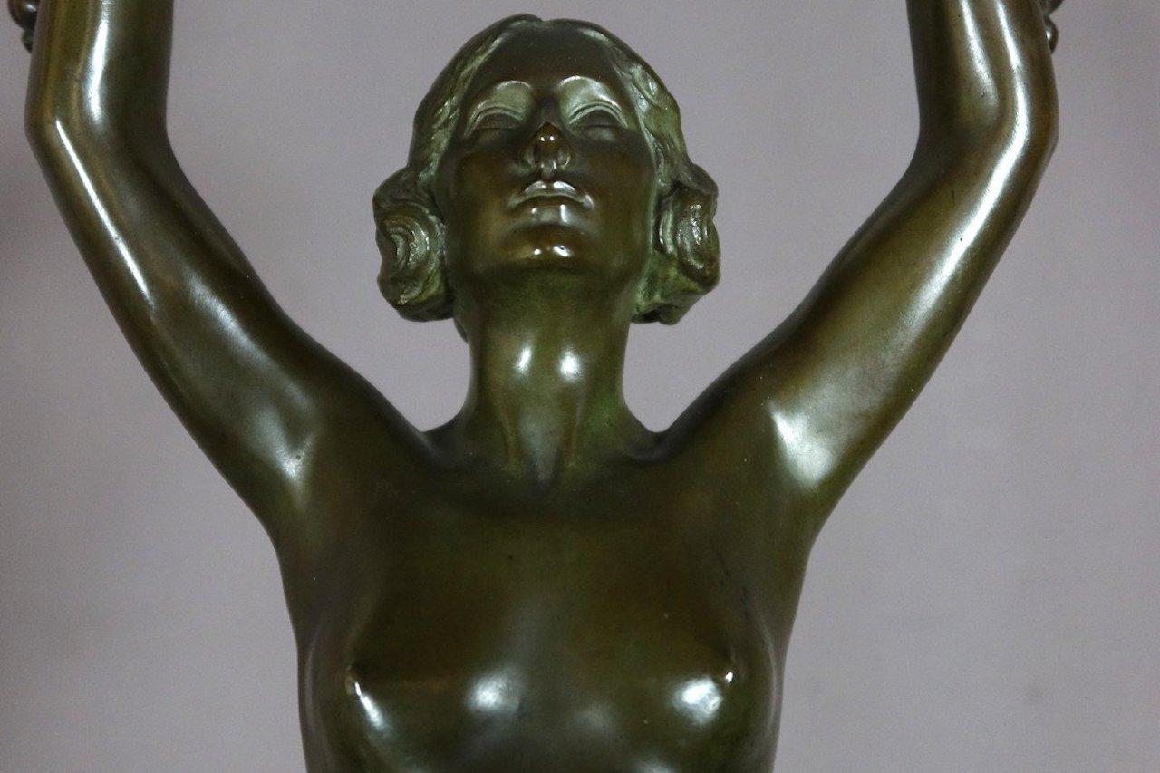 Art Deco French Woman Bronze Sculpture by Arthur Muller, 1930s 3