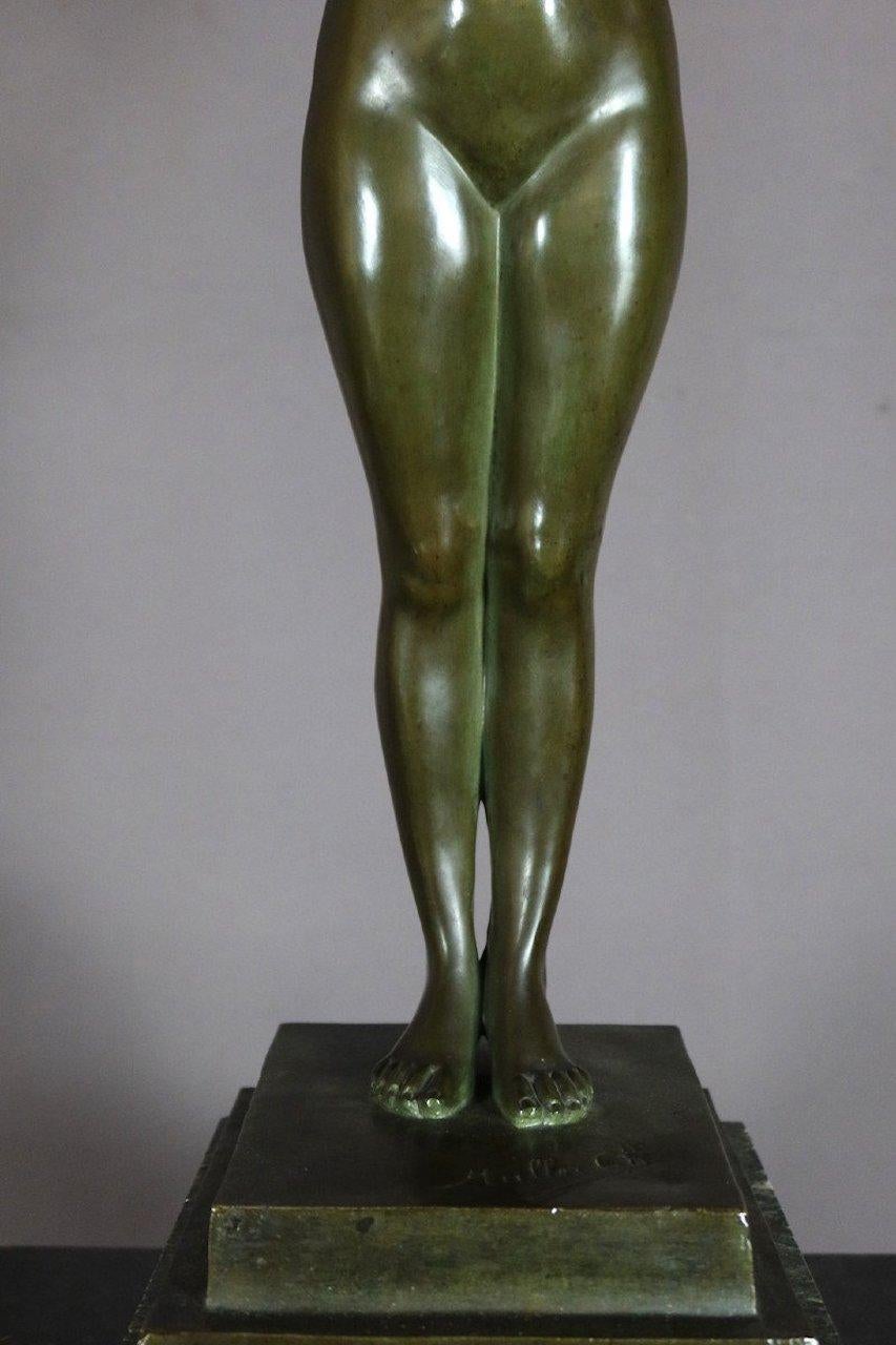 Art Deco French Woman Bronze Sculpture by Arthur Muller, 1930s 4