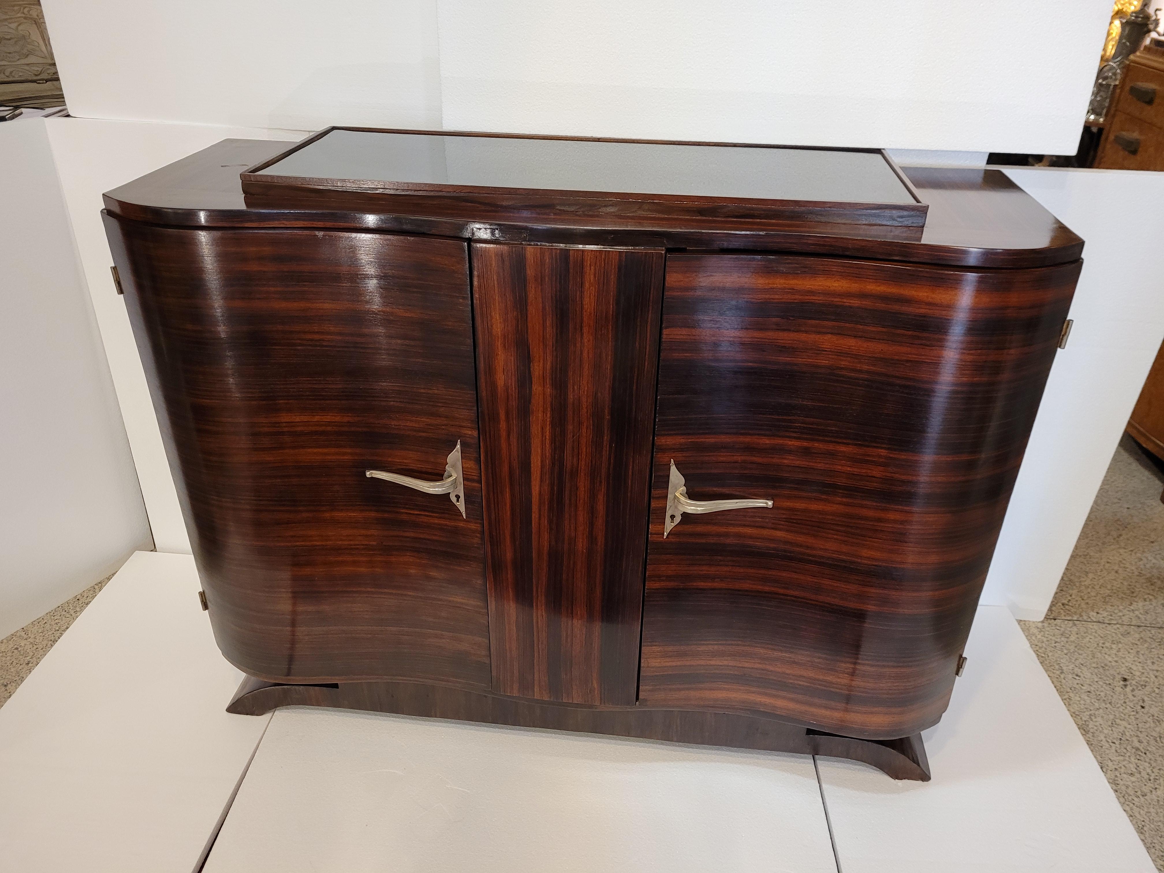 Art Deco French Wood Black Glass Buffet Sideboard Commode For Sale 13